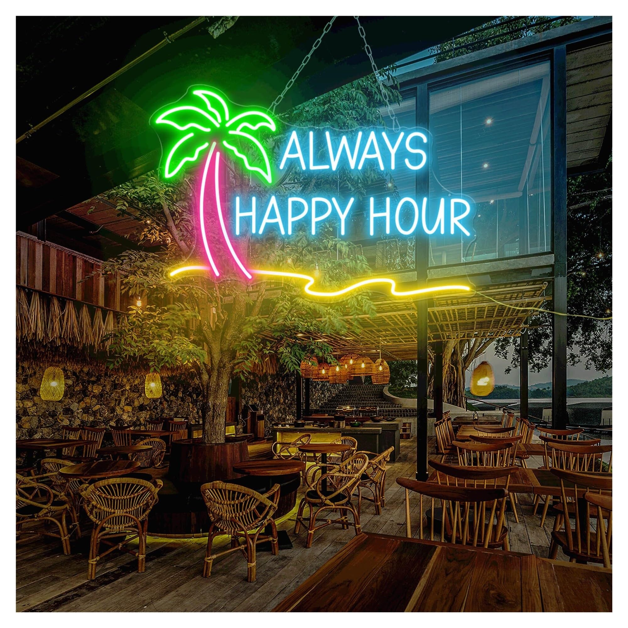 Rongch B Hanging Art Neon Signs Always Happy Hour Neon Light Suitable For Studio Home Ar Wall Personalized Decor With Dimmable 35Cmx55cm(B)