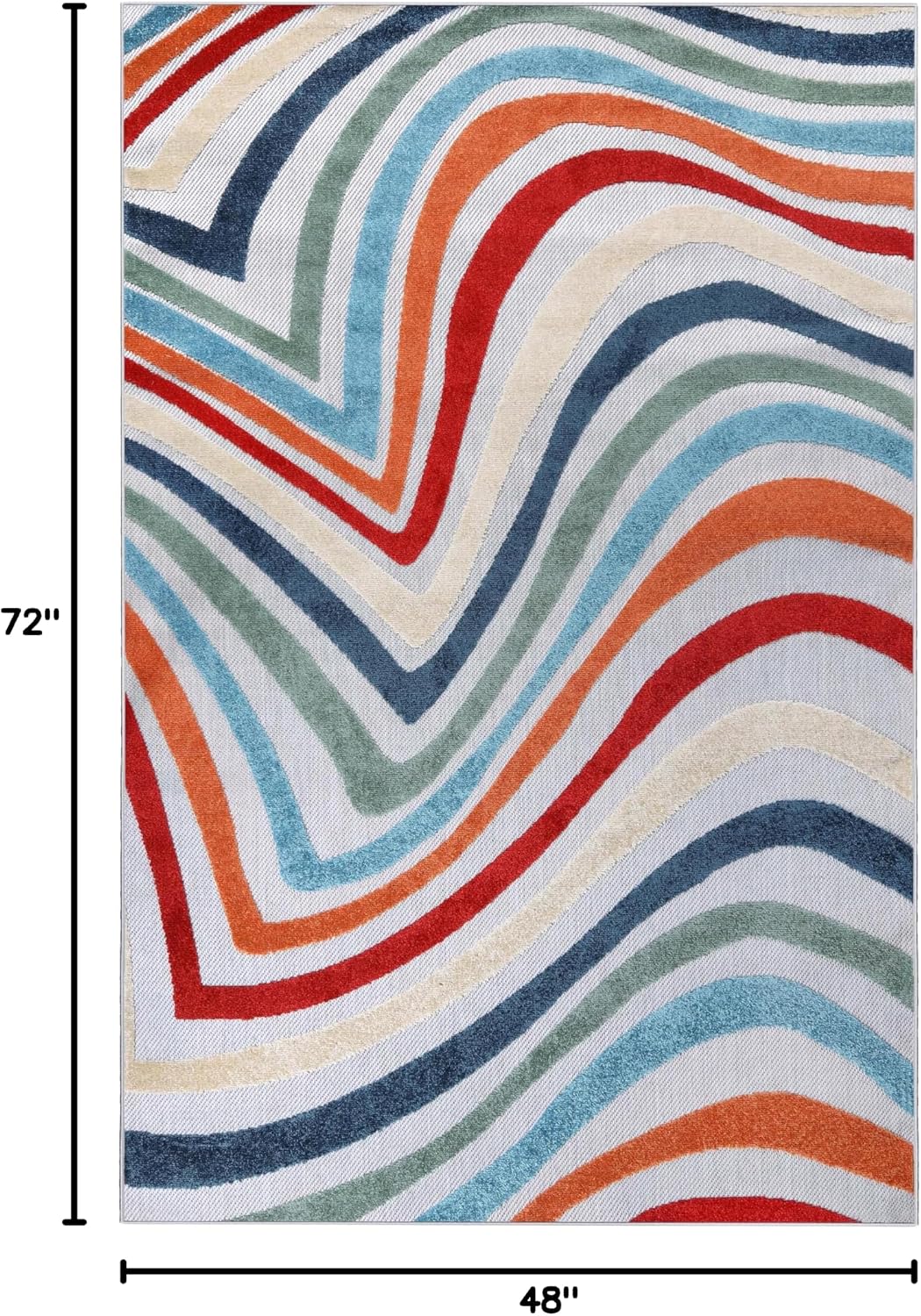 BNM Indoor Outdoor Area Rug, Perfect for Patio, Poolside, Backyard, Playroom, Kitchen, Bedroom, Dining Room, Entryway, Mudroom, Coastal Wave Striped Floor Cover, 4' x 6', Multicolor