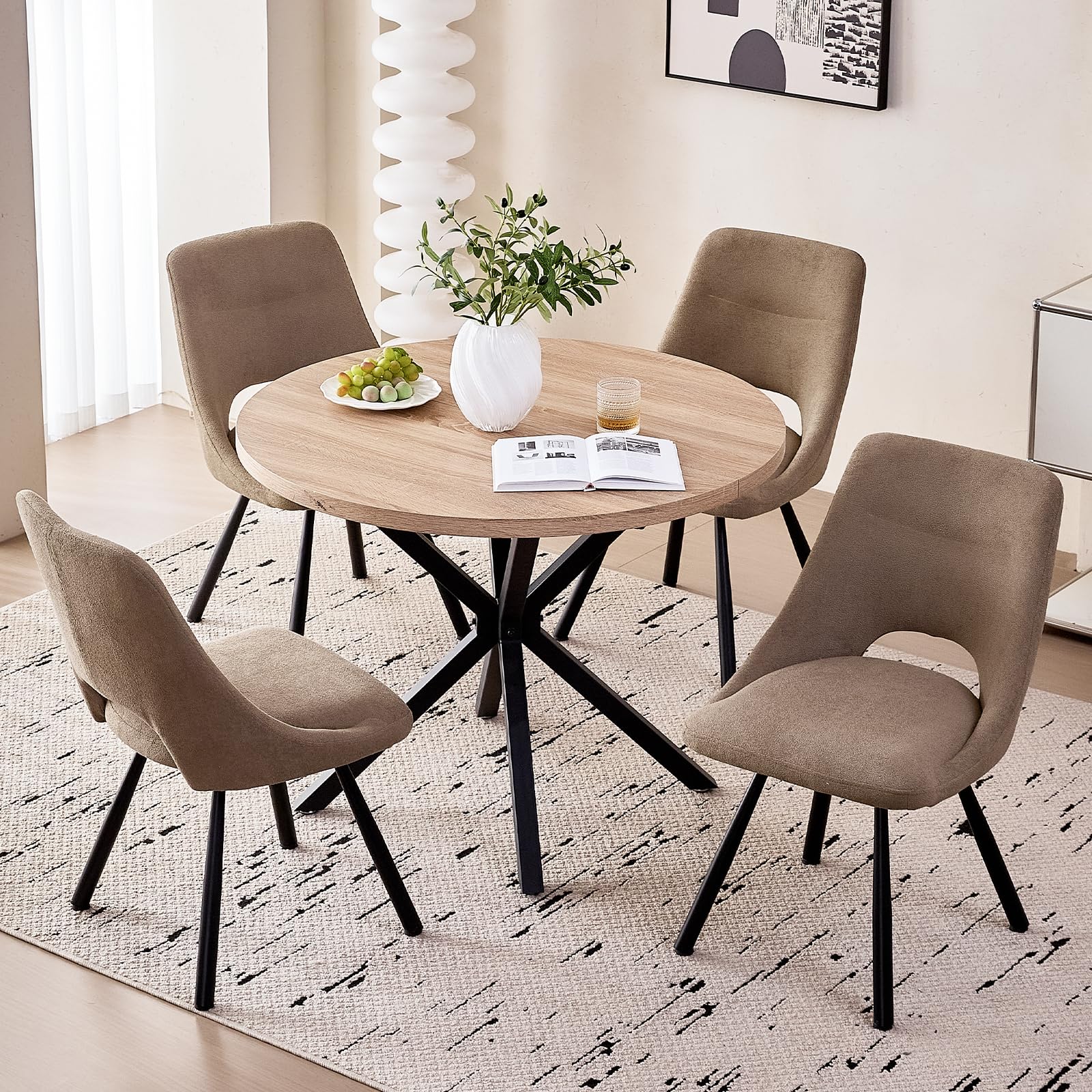 Lecafur HL Dining Chairs Set of 4, Modern Boucle Upholstered Kitchen Chairs [Cut-Out Design] for Dining Living Room Restaurant