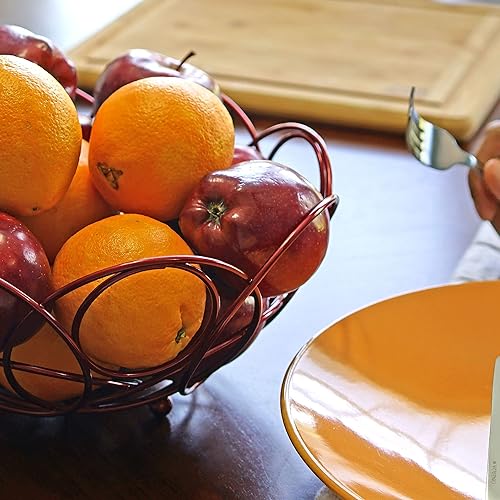 Vista 5 de Southern Homewares Cesta de frutas redonda, cuenco decorativo para encimera de cocina, 10 3/8 pulgadas de diámetro, color rojo