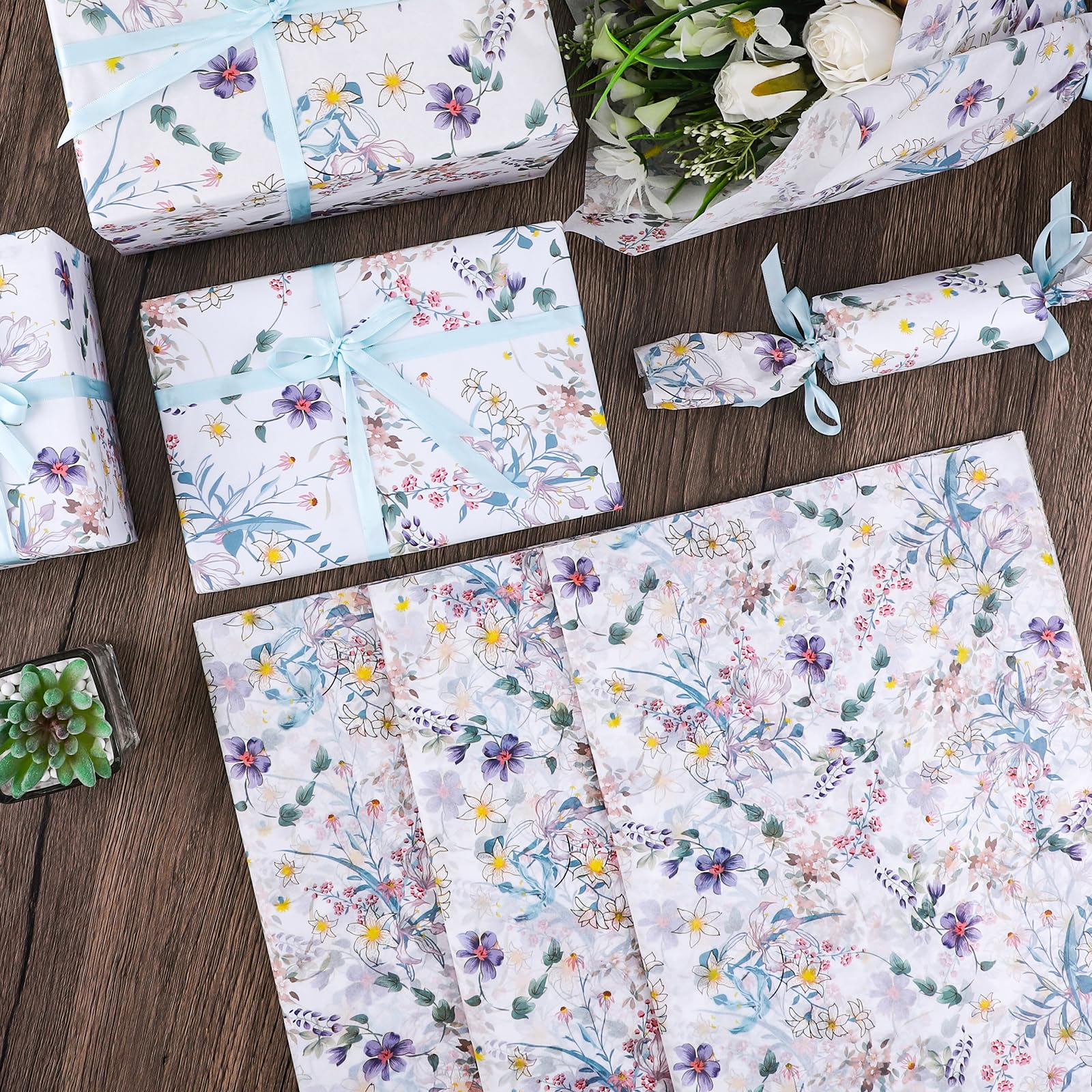 AnyDesign 12 Sheet Purple Lavender Wrapping Paper Floral Butterfly Decorative Gift Warp Paper Folded Flat Art Papers For Wedding Birthday Baby Shower Party Gift Packing DIY Craft, 19.7 X 27.6 In - View #2