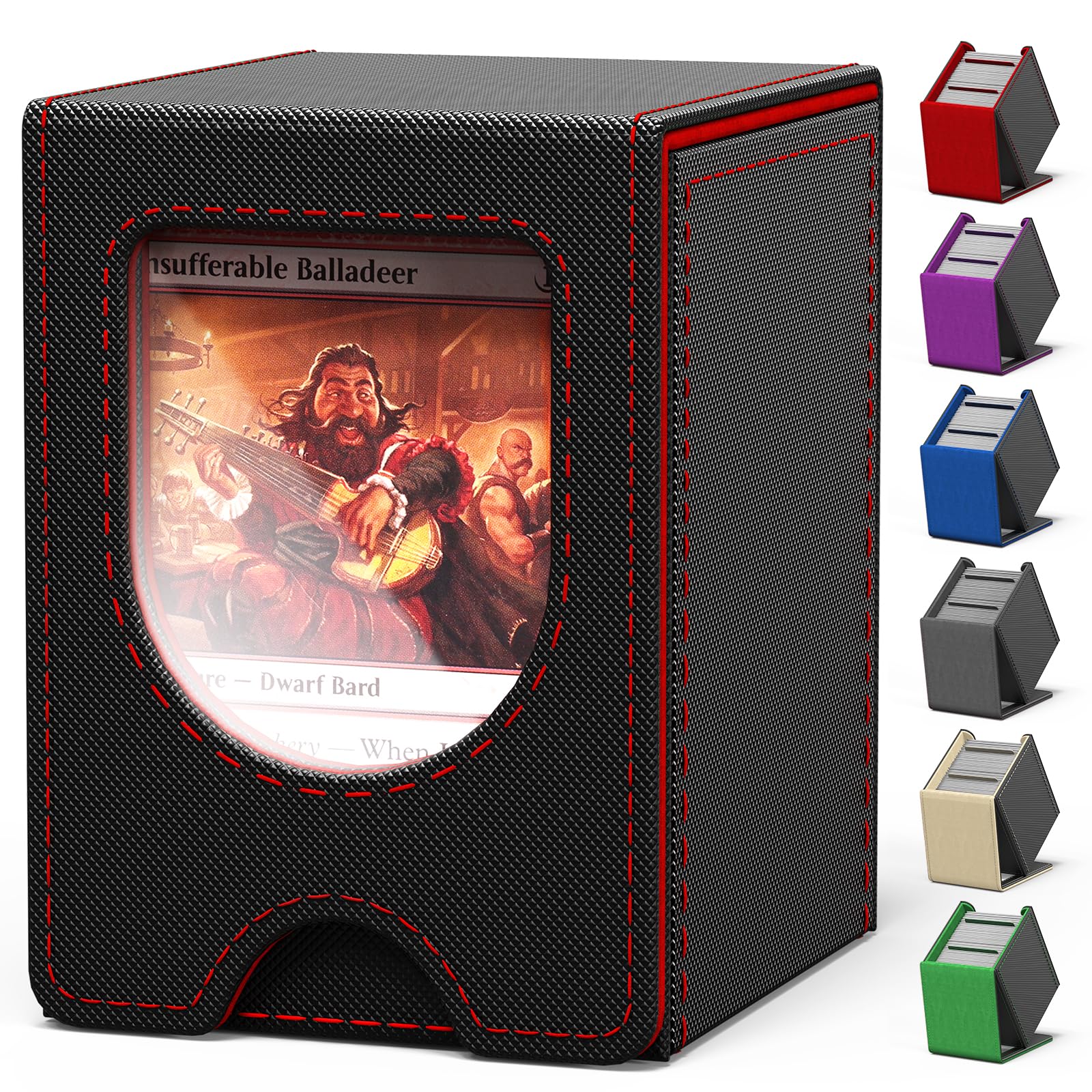Card Deck Box for MTG Commander, Card Case Holds 100+ Double-Sleeved Cards, Magic Card Box Fits for TCG/PTCG/CCG Card with 2 Dividers (Black&Red)