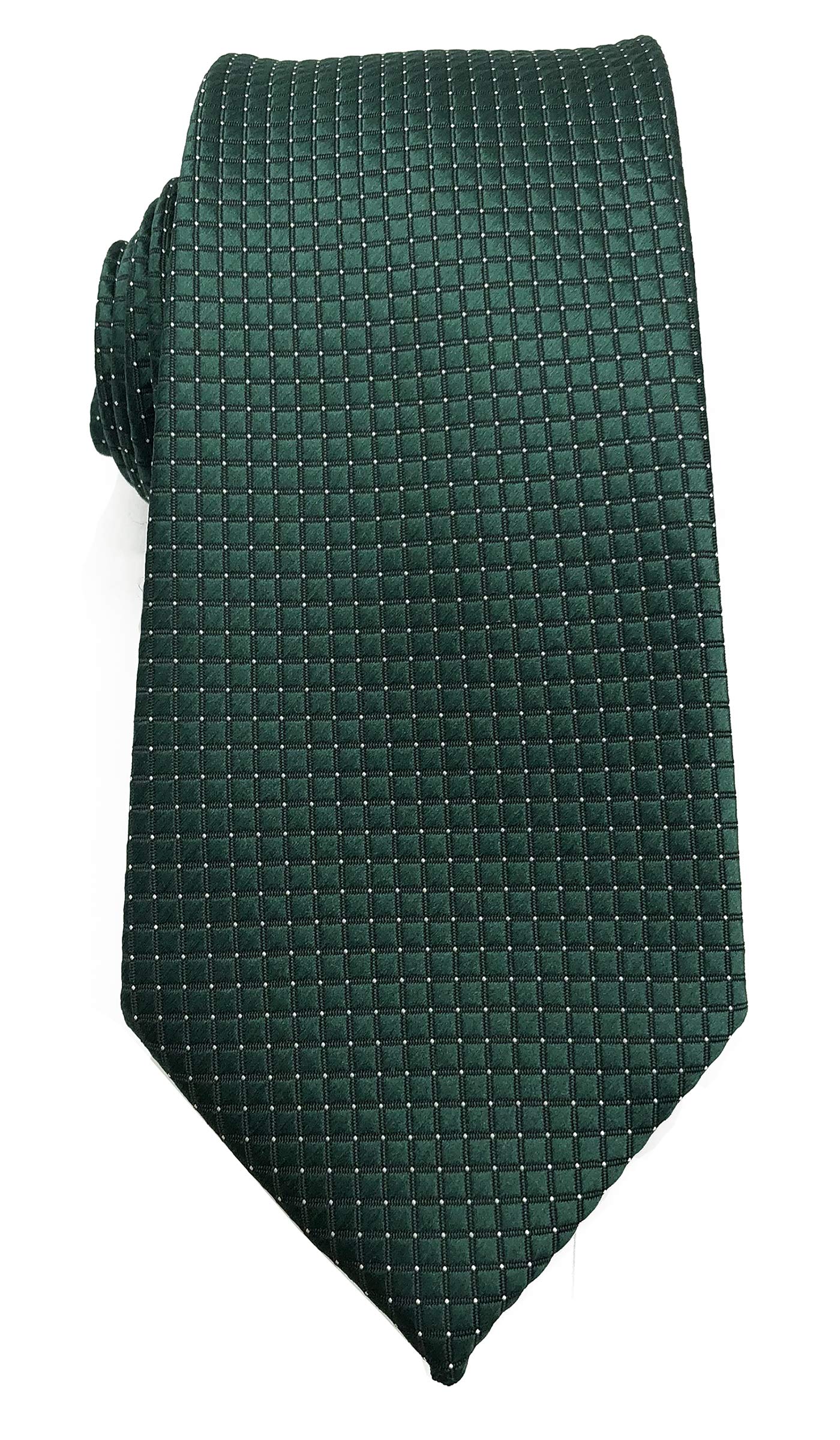 Wehug Men's Drak Green Classic Solid Plaid Tie Silk Woven Necktie Jacquard Neck Tie Dark Green Striped Ties For Ld0081
