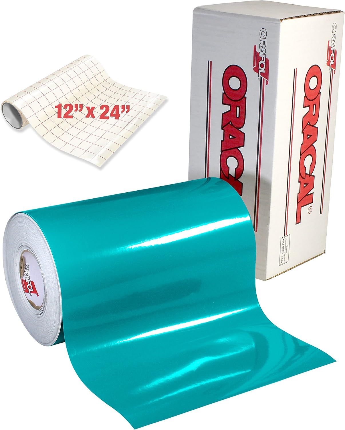 ORACAL 651 Gloss Turquoise Adhesive Craft Vinyl for Cameo, Cricut & Silhouette Including Free Roll of Clear Transfer Paper (30ft x 12")