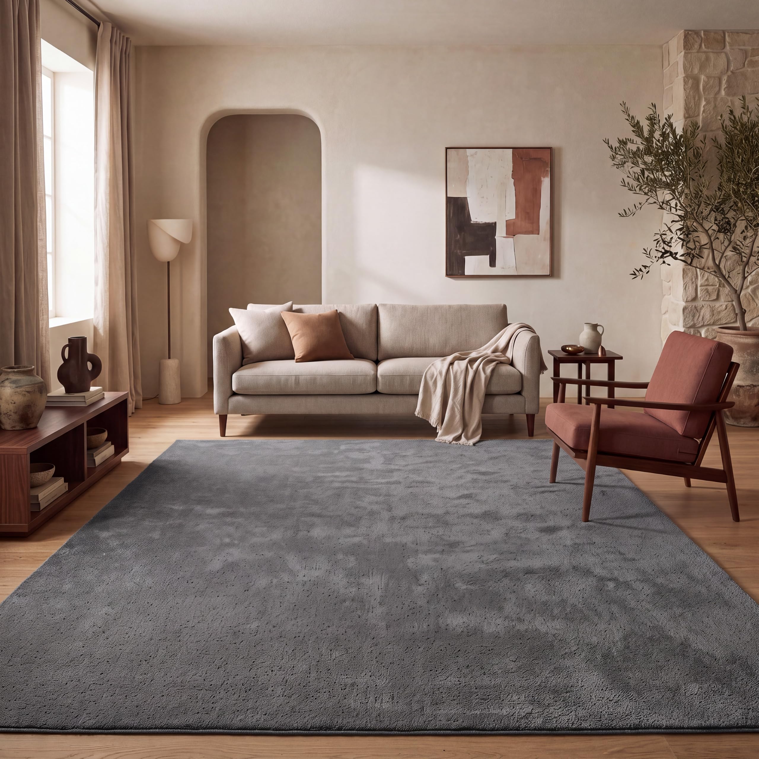 Paco Home Teppich Wohnzimmer Schlafzimmer Kurzflor Waschbar Einfarbiges Muster Flauschig Weich rutschfest Moderne Deko, Grösse:100x200 cm, Farbe:Anthrazit