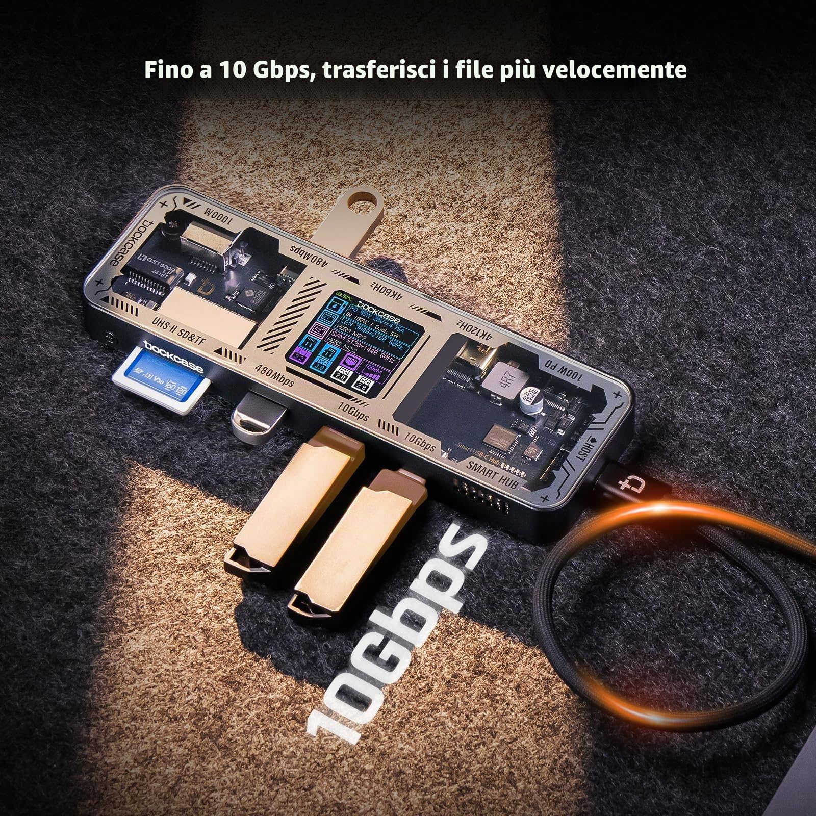 DOCKCASE Smart Hub USB C Docking Station 10 in 1, Doppi HDMI 2.1 e 2.0 4K@60Hz, PD 3.0 100W, Ethernet RJ45, 2*USB 3.2（10Gbps）/2.0, Lettore di Schede UHS-II SD/TF,Dock USB-C per MacBook Pro/Air