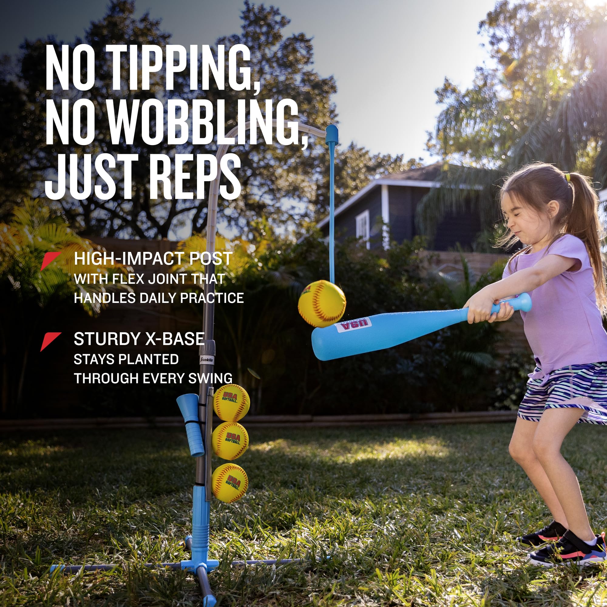 Franklin Sports Grow with Me Kids Teeball + Softball Batting Tee - Adjustable Youth Hitting Tee - Perfect for Teeball and Softball Training Blue/Grey view 4