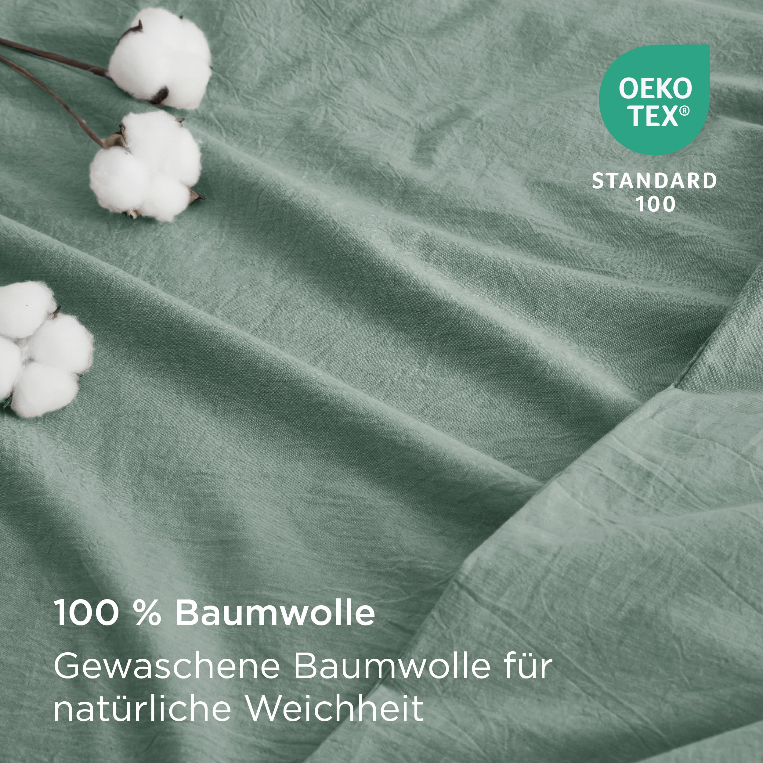 BEDSURE Bettwäsche 135x200 Baumwolle 4teilig - Bettwäsche-Sets Salbeigrün Bettbezug 2er Set mit 2 Kissenbezüge 80x80 cm, Ähnliche Textur wie Washed Leinen, Oeko-TEX Bedding Grün mit Reißverschluss