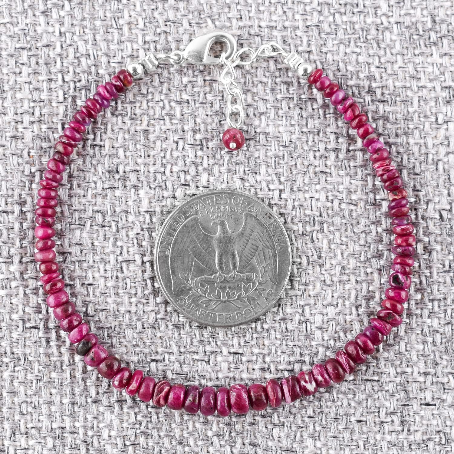 YANARA Ruby Bracelet Natural Gemstone Full Plain Beads Dainty Bracelet Jewelry for her, July Birthstone, Energy Crystals, Silver Plated Chain 8 inch - Image 4
