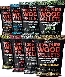 Kona Pellets de Madeira, Pacote de Todas As Variedades, Destinado A Churrasqueira Externa Ninja Woodfire, Forno A Lenha e Fumante, Sacos Resseláveis de 8, 1 Lb
