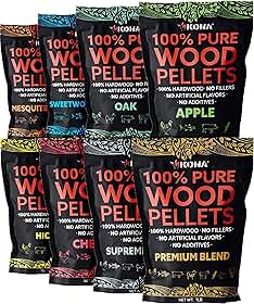 Kona Pellets de Madeira, Pacote de Todas As Variedades, Forno A Lenha e Fumante, Sacos Resseláveis de 8, 1 Libra