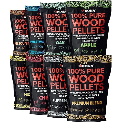 Kona Wood Pellets All Variety Pack, Intended for Ninja Woodfire Outdoor Grill, Wood Fire Oven & Smoker, 8, 1lb Resealable Bags