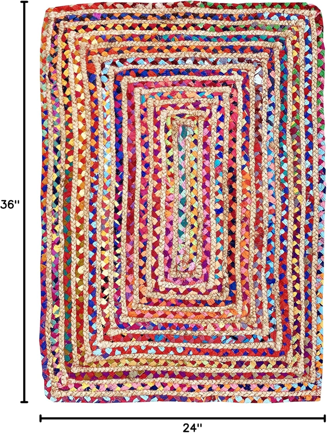 Jute Cotton Braided Rug, Multi Color - 2x3 Feet, Accent Reversible Hand Woven Doormat for Entryway, Kitchen, Living Room | Boho Rustic Floor Mat for Outdoor & Indoor Use - 24x36 Inches