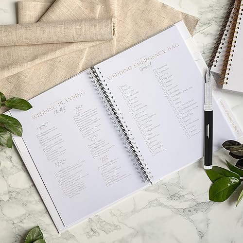 Miniatura 2 de UNITED ESELL Elegante planificador de bodas en relieve de lámina de oro real, libro de planificación de bodas y organizador para novia, tabla de