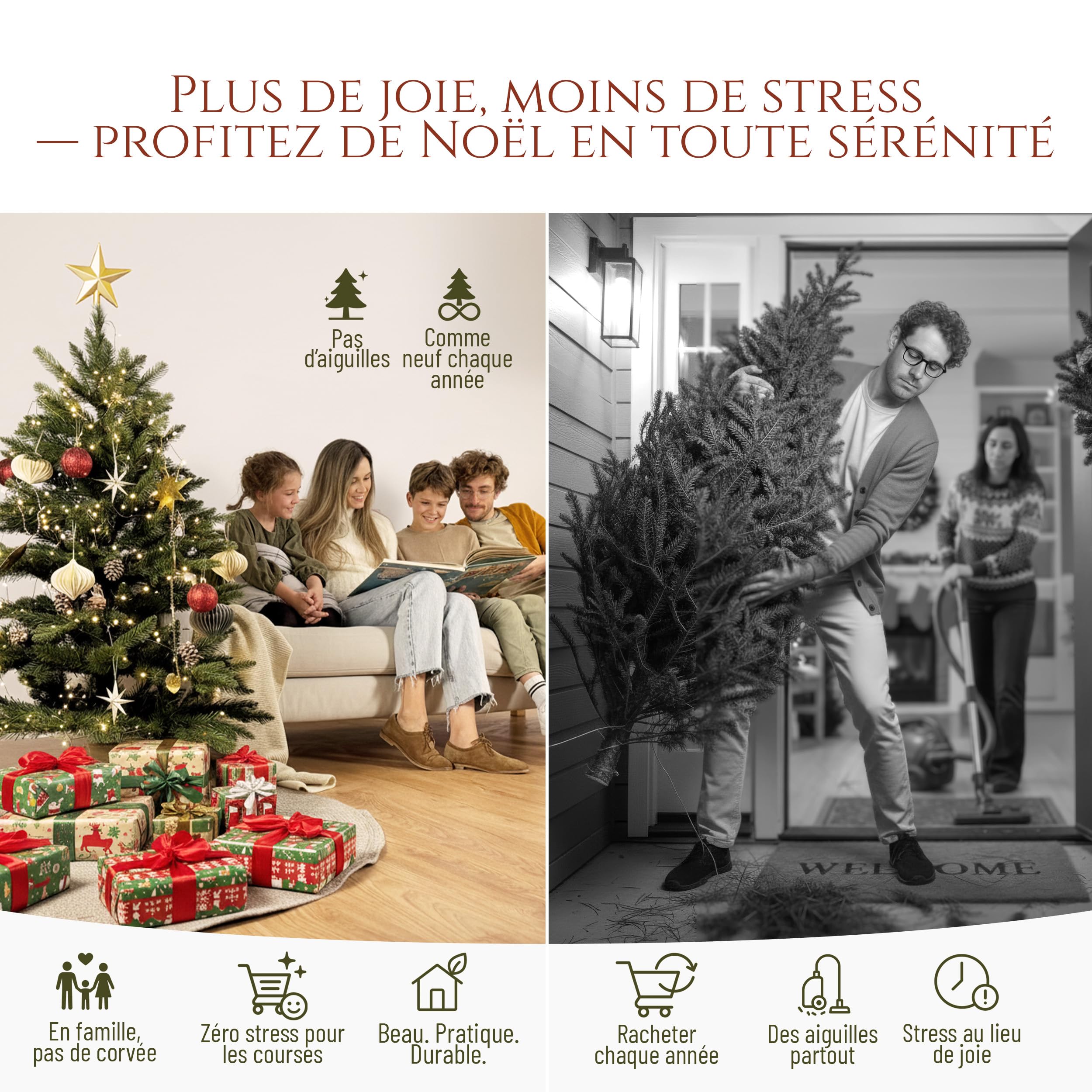 Sapin de Noël Artificiel Premium 120 cm - Gagnant du Test - Réalisme Exceptionnel, Branches épaisses, livré avec Support en Bois et Sac de Rangement – Pure Living