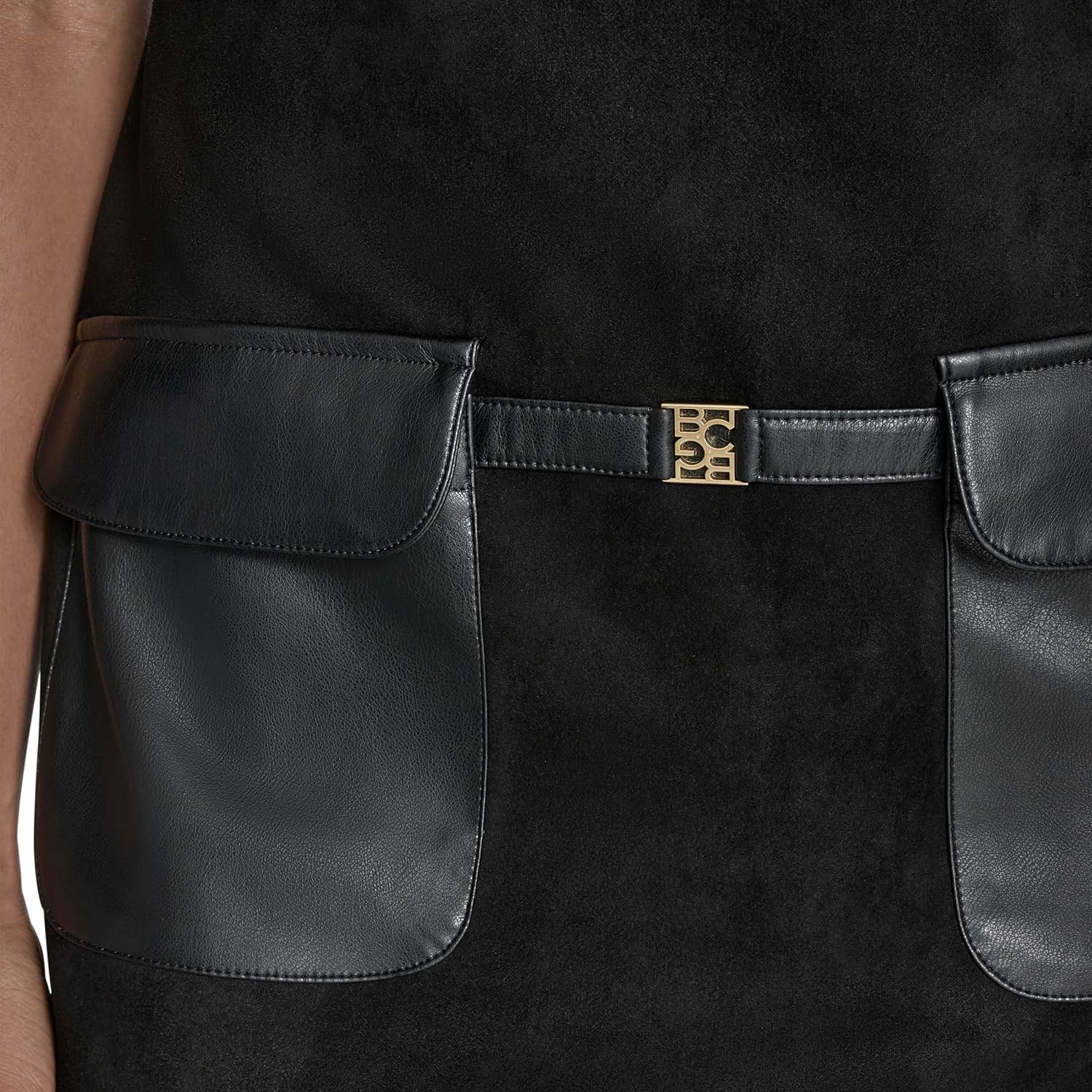 BCBG Womens Sleeveless Pocketed Suede Shift Mini Dress - Image 5