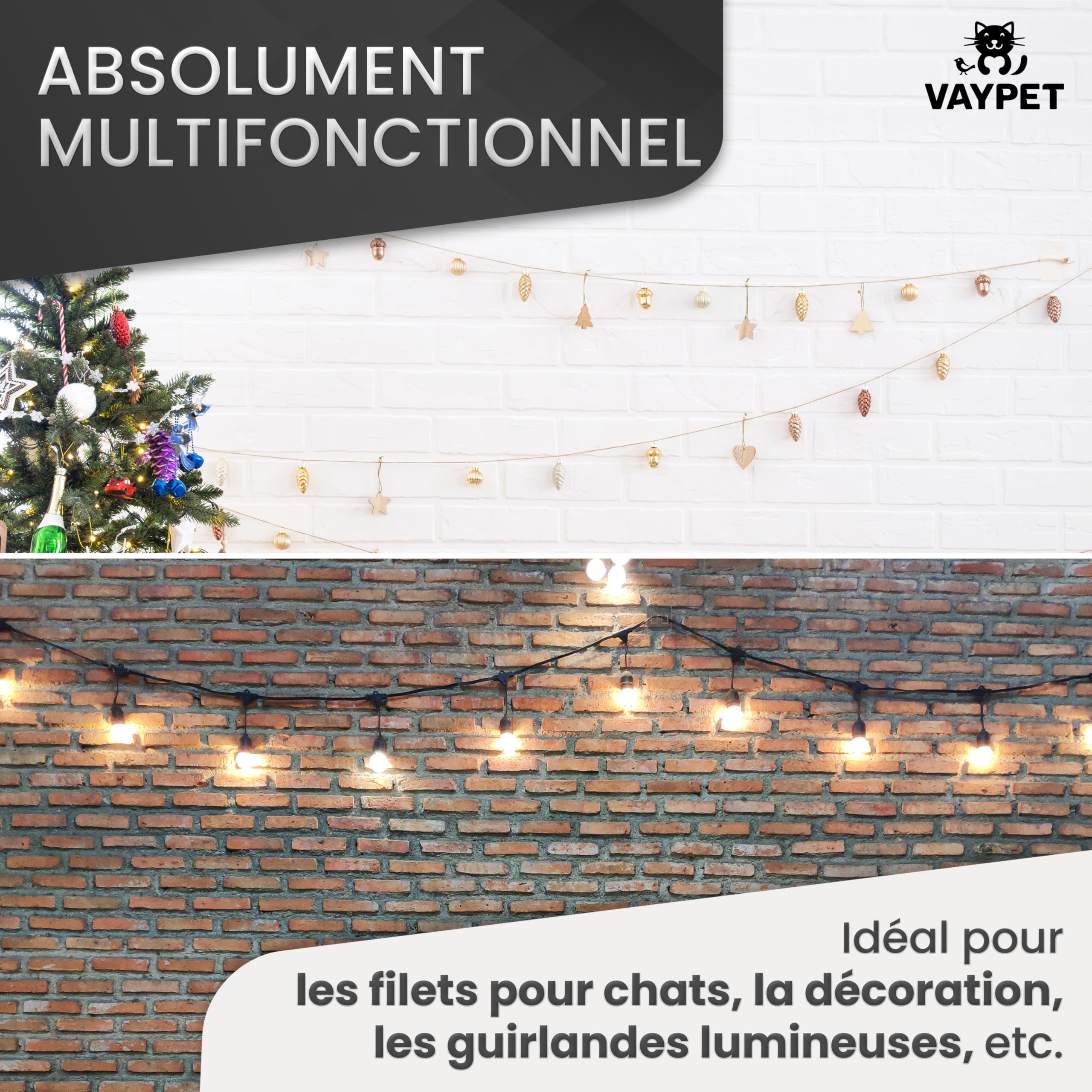 VAYPET® 100 Crochets Filet Chat & Colle Silicone [60ml] - Fixation & Attache Filet Chat Balcon sans Perçage | Crochet Adhésif Extérieur Transparent | Idéal sur Béton, Crépi & pour Fenêtre