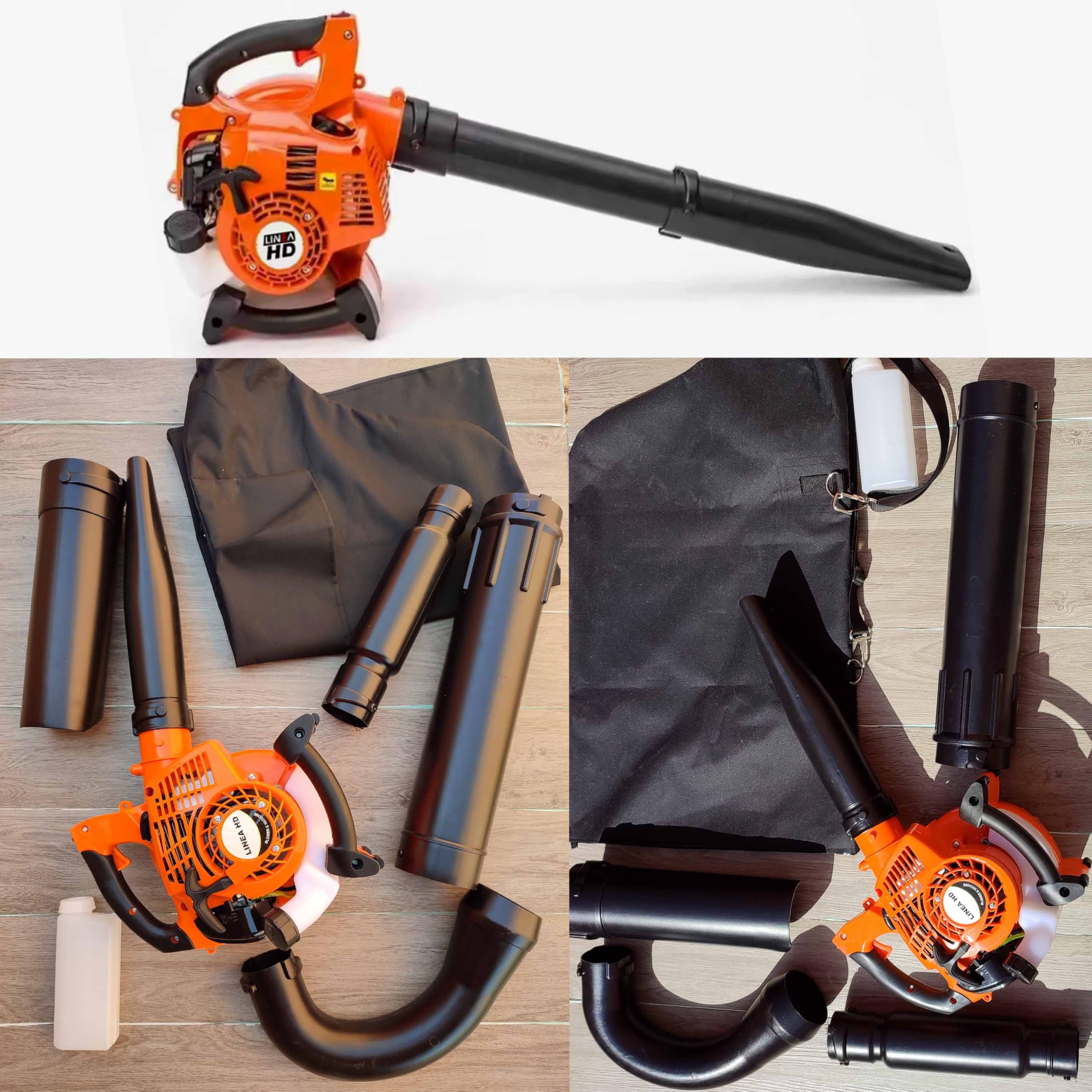 Soplador/Aspirador/Triturador de Hojas a Gasolina 26cc 2 Tiempos – Línea HD con Bolsa Recolectora y Accesorios