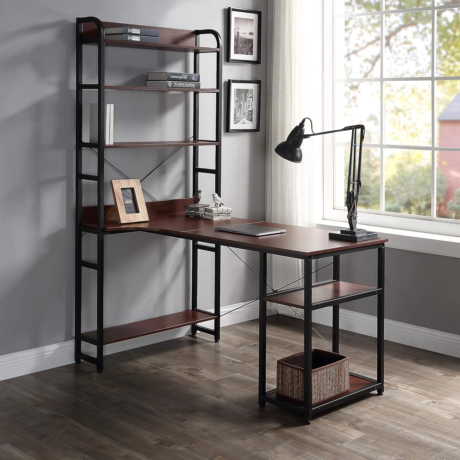 Amazon.com: SSLine Computer Desk with 4 Tier Storage Shelves,54 Inches ...