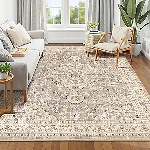 Pauwer Boho Washable Area Rug 8x10 Large Soft Living Room Bedroom Floor Carpet Mat Indoor Farmhouse Vintage Non Slip Accent Throw Rugs for Entryway Kitchen Dorm Dining Room