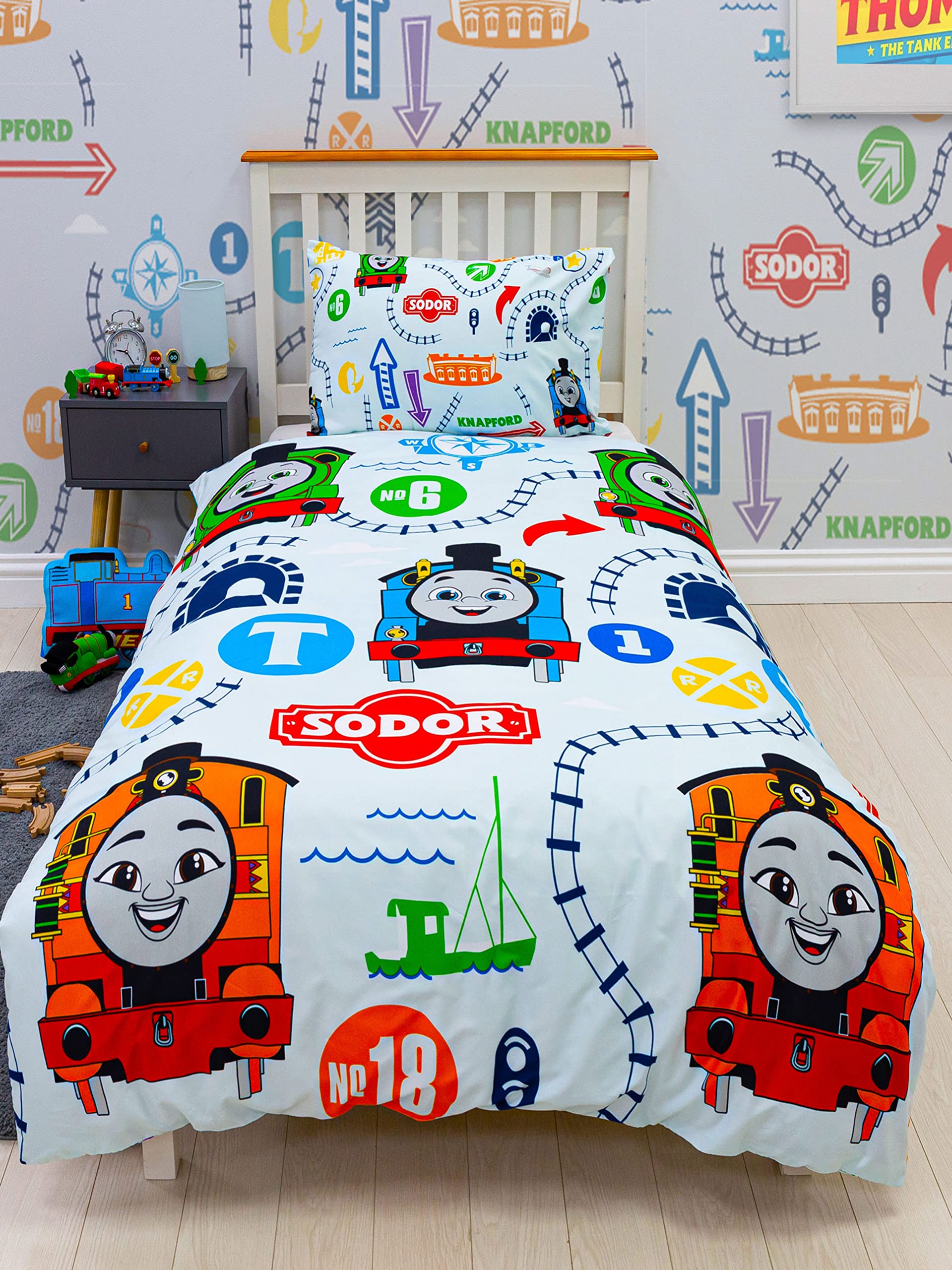Character World Thomas & Friends Official Kids Single Duvet Cover | Signals Design Thomas the Tank Engine Reversible 2 Sided bedding with Matching Pillowcase Brands Childs Single Bed Set