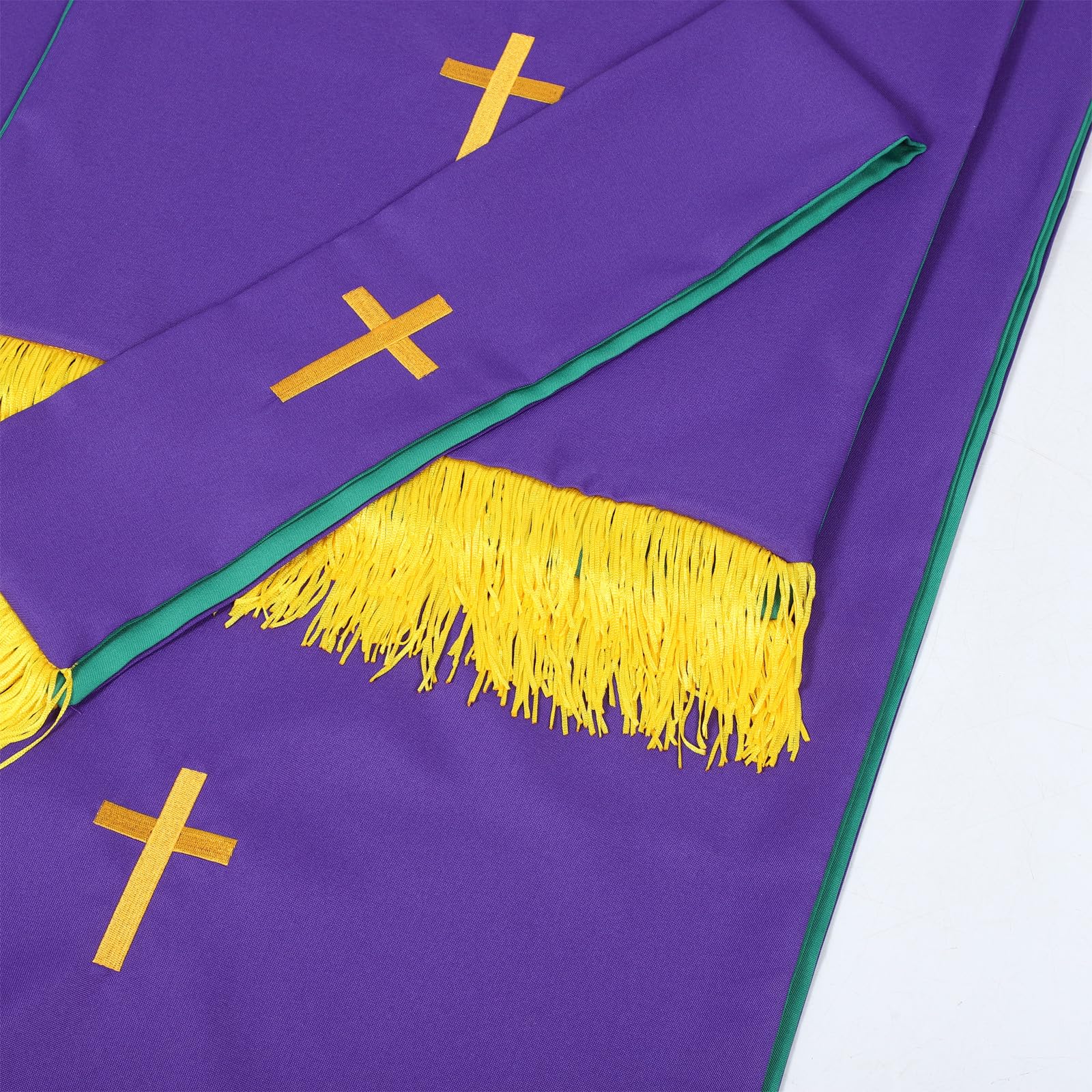 Ipetboom Set di paramenti per pastori per chiesa protestante, pulpito reversibile e tovaglia, forniture per il clero per servizi di culto, funerali o matrimoni, verde viola