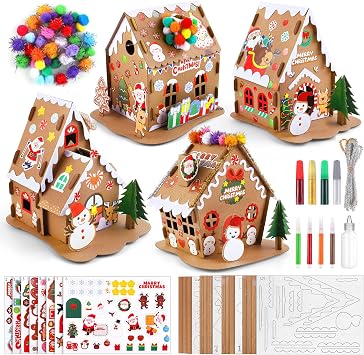 مجموعة Fovths 4 مجموعات DIY House Kit Craft Kit 71 قطعة غير مكتملة من المنزل لتوريدات لعبة الحفلات