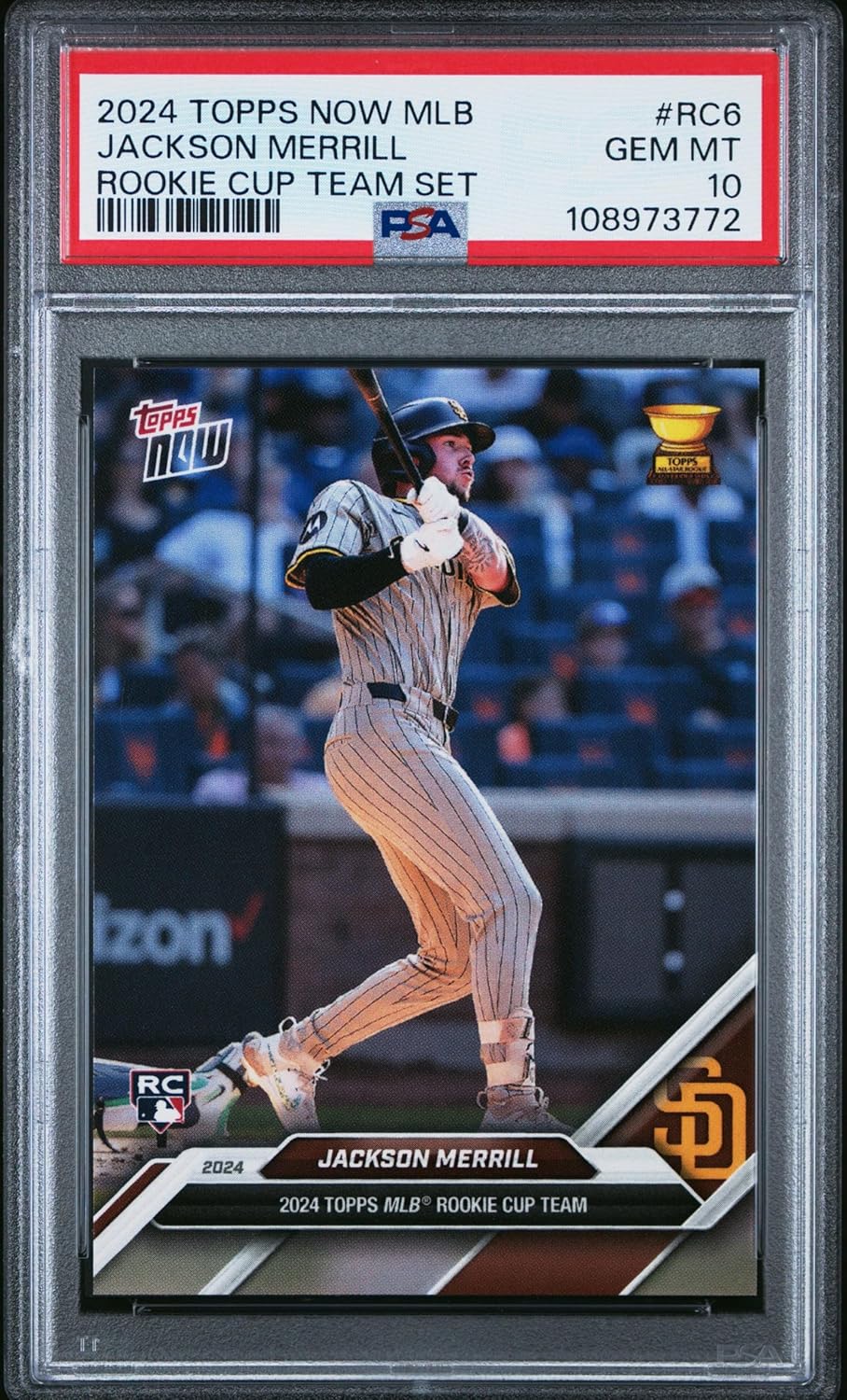 Graded 2024 Topps Now Jackson Merrill #RC6 Rookie Cup Team Set Rookie RC Baseball Card PSA 10 Gem Mint