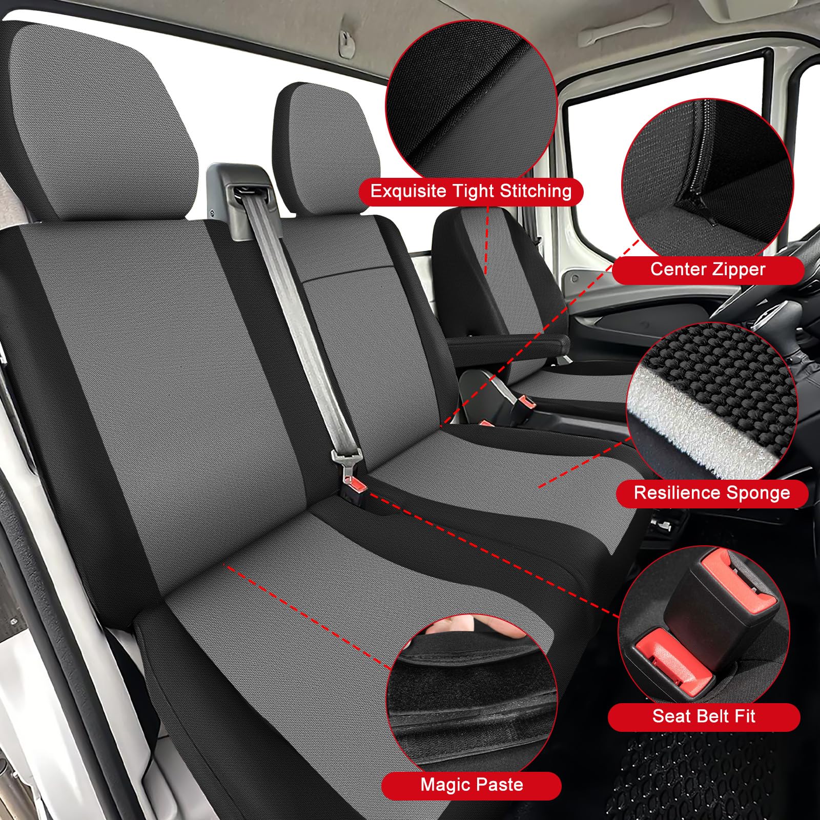 Sitzbezüge Auto für Iveco Daily VI 2014-2025 -2+1- Erste Reihe | Vordersitze Sitzbezug Autositzbezüge Auto-Sitzschoner Schonbezüge Sitzauflagen, Schwarz & Dunkelgrau