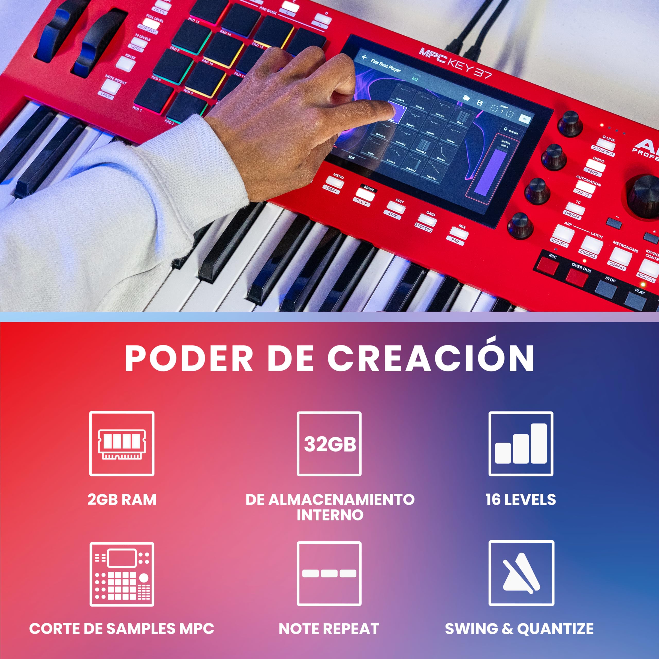 Akai Professional MPC Key 37 Sintetizador de Producción Independiente, Caja de Ritmos, Teclado MIDI, con Wi-Fi, Bluetooth, Pantalla Táctil, Plug-ins e Integración con Native Instruments