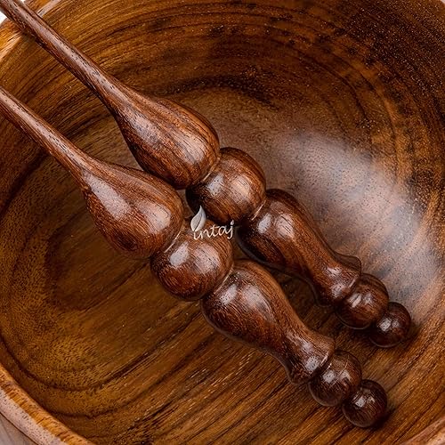 Miniatura 2 de INTAJ Gancho de ganchillo de madera hecho a mano, juego de agujas de palisandro, agujas de tejer de hilo para crochetear tapetes de encaje,