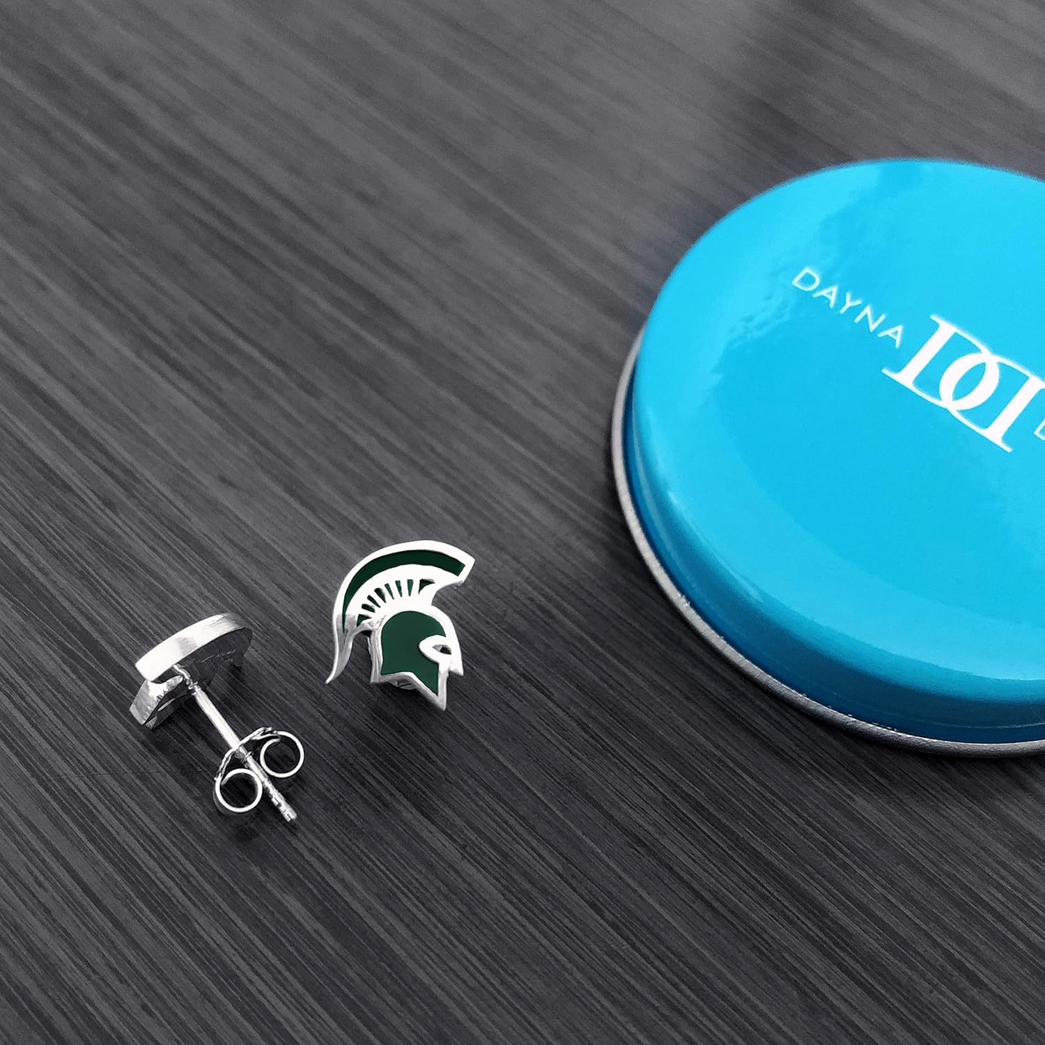 Michigan State University Post Earrings - Platinum over 925 Solid Sterling Silver Studs, Officially Licensed Jewelry Gifts for Coaches and Women Graduates, Alumni, Spartans Logo Charm by Dayna Designs