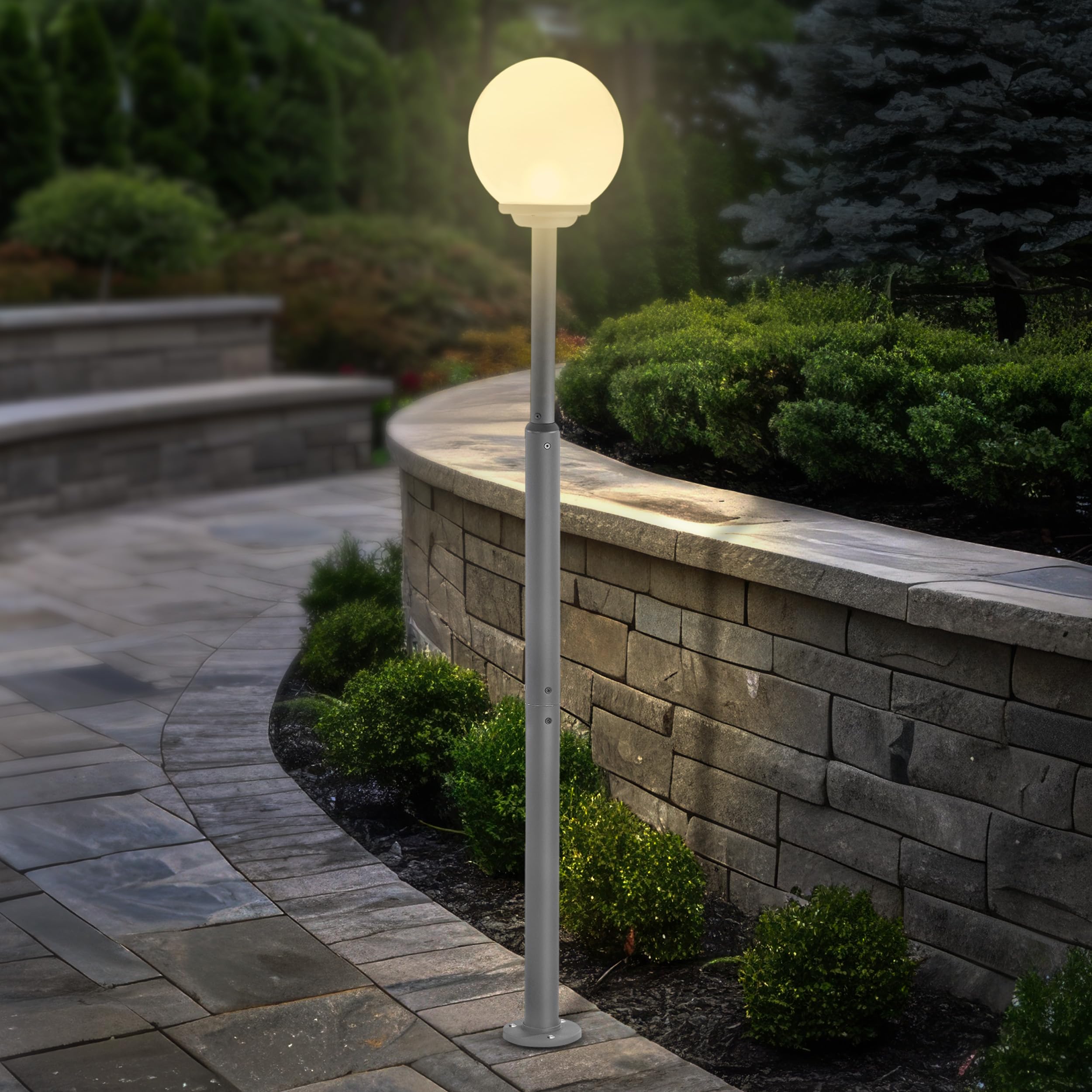 Esotec Solar Stand-Kugelleuchte Liana CCT, Höhe 200cm, Fernbedienung, Eingangsleuchte, Aluminium, Gartenbeleuchtung, Standleuchte mit Solarkugel, wetterfest, winterfest