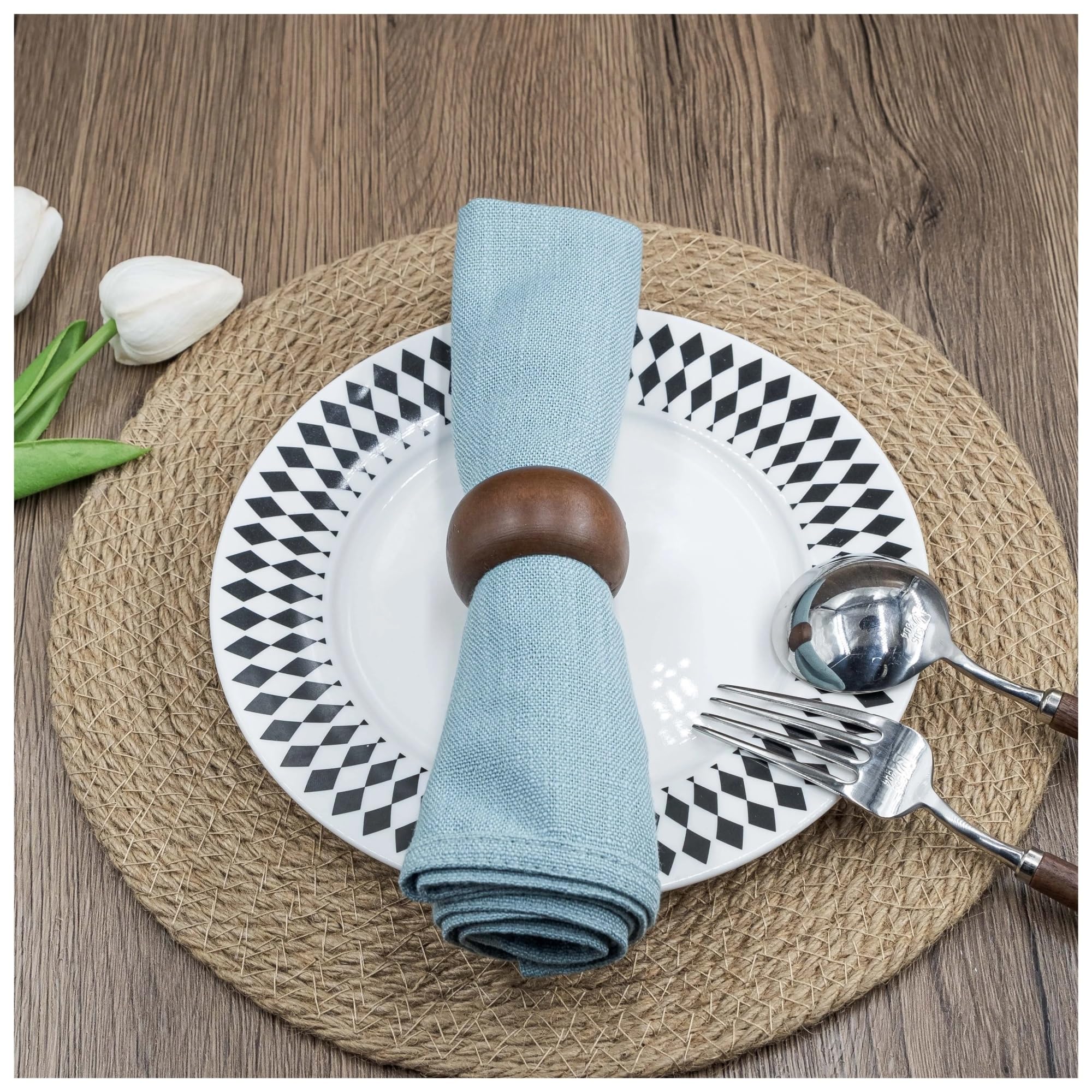 Set di portatovaglioli Confezione da 6 portatovaglioli in legno, tavolo in, decorativi realizzati a mano for matrimoni, banchetti, famiglia(Brown)