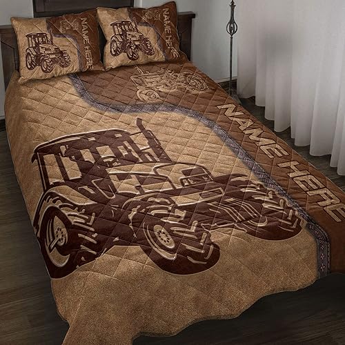 Miniatura 6 de OhaPrints Juego de ropa de cama y fundas de almohada con nombre personalizado de tractor con bandera de tractor, tamaño King, Queen, doble,