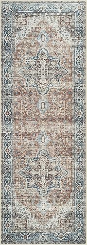 Miniatura 4 de Bloom Rugs Caria - Alfombra de pasillo lavable antideslizante de 11.8 ft, color terracota y azul, para entrada, pasillo, baño y cocina, tamaño