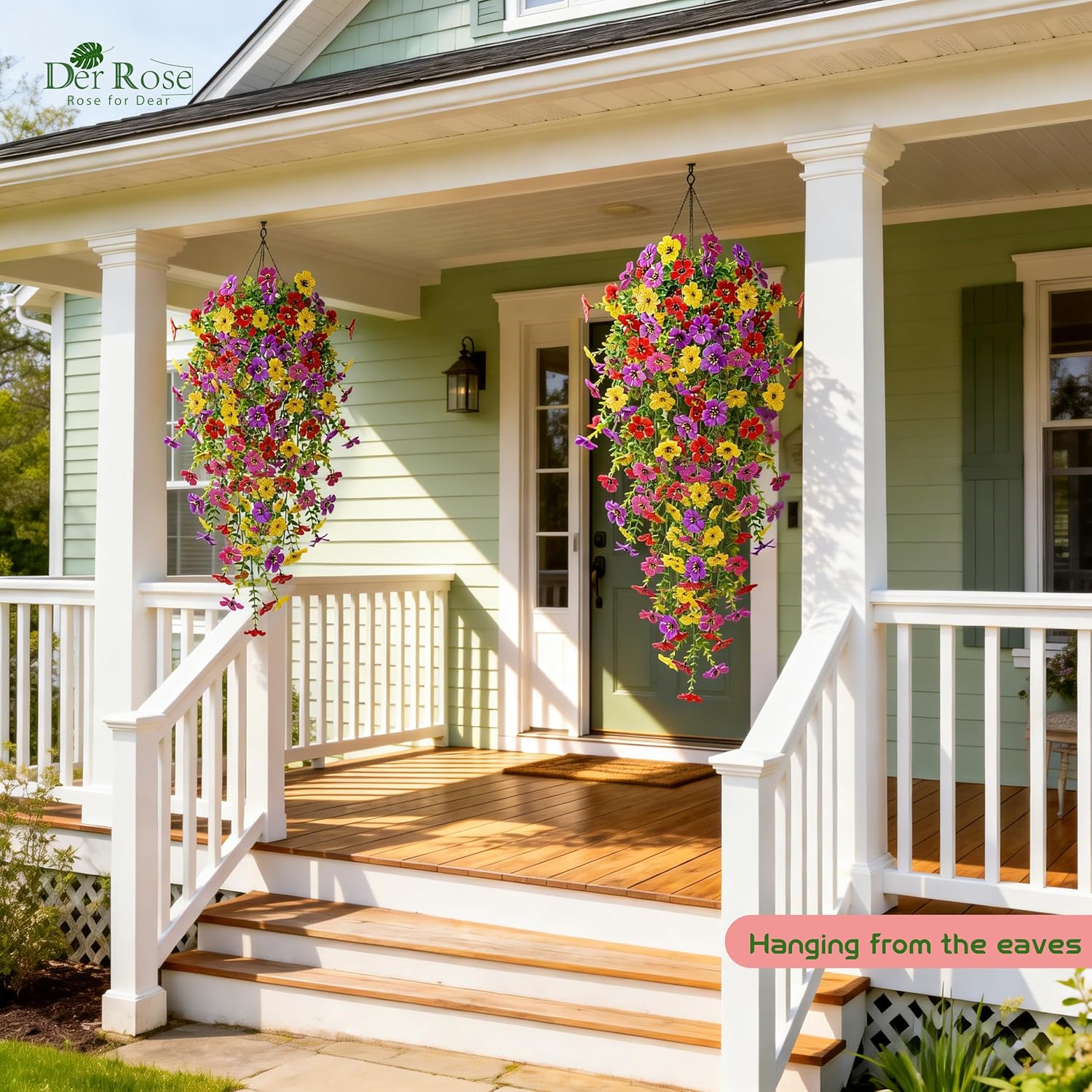 Der Rose UV Resistant Artificial Hanging Flowers for Outdoors, 12Pcs Silk Fake Dasiy Faux Hanging Flowers for Outdoor Planter Porch Balcony Yard Decor