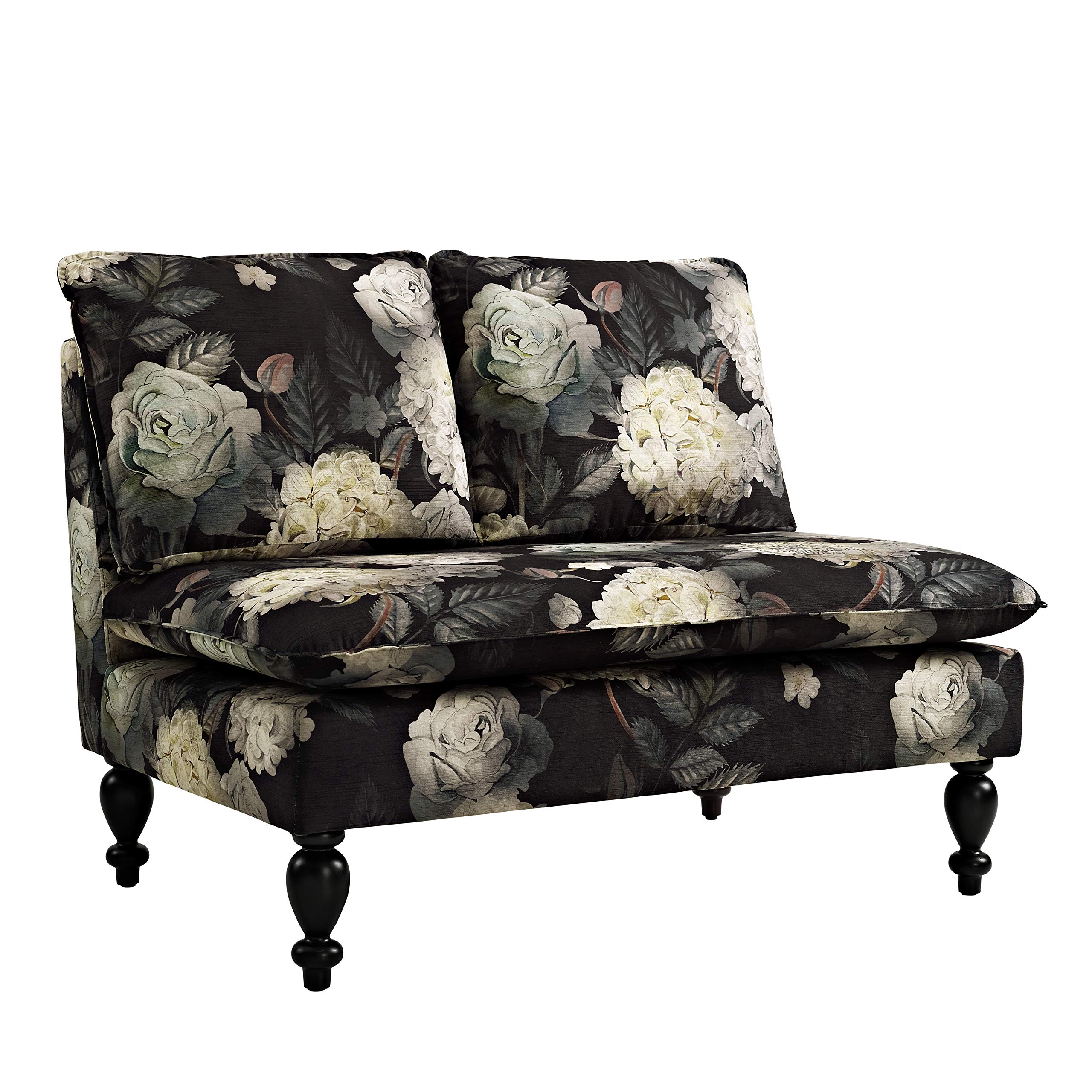 Linon Home Décor Tai Midnight Floral Settee Chair, Black