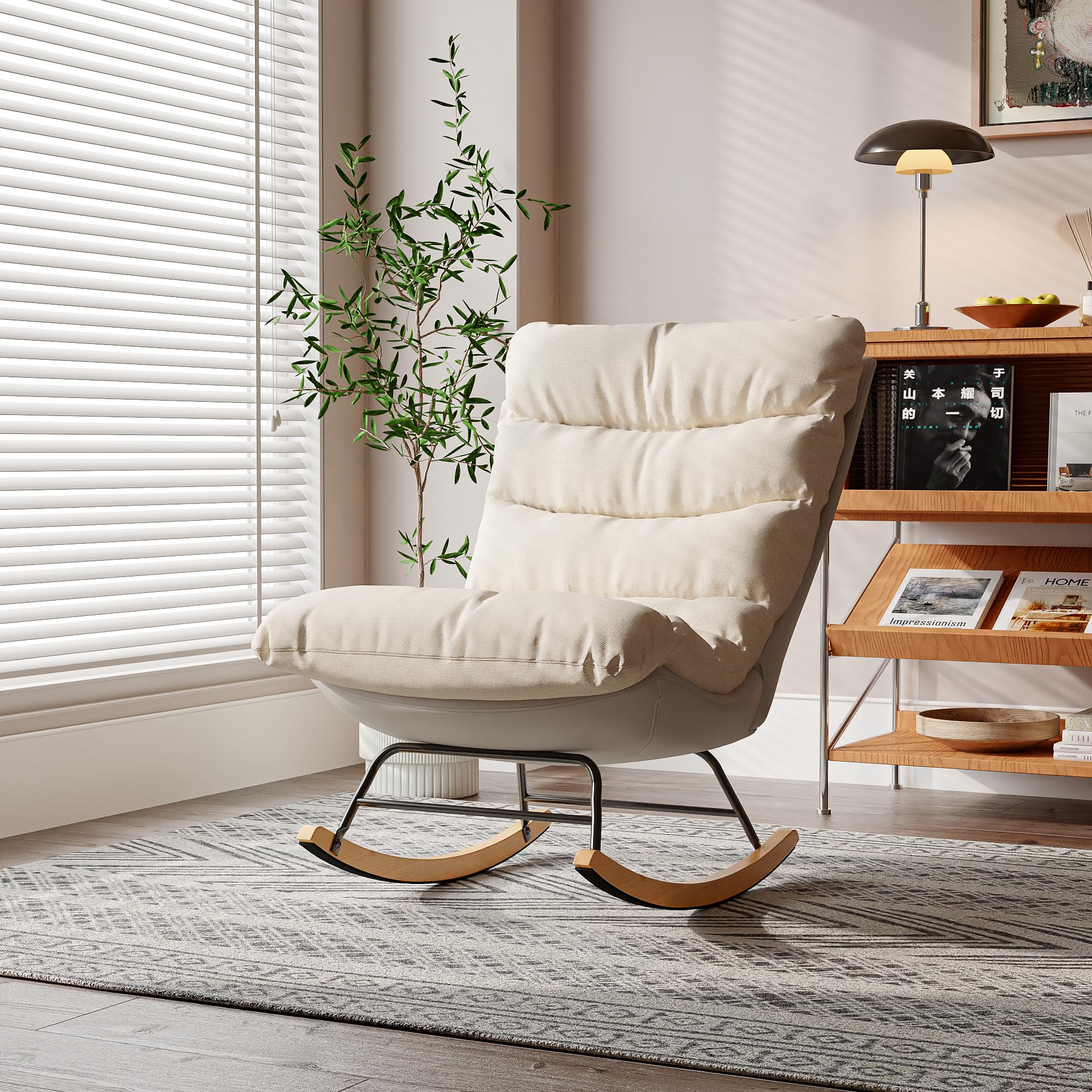 Fotel bujany, fotel do karmienia, z regulowanym oparciem, nogi z litego drewna, fotel do czytania, fotel do karmienia piersią, do sypialni, salonu (ADCR-079 72x93x83cm)