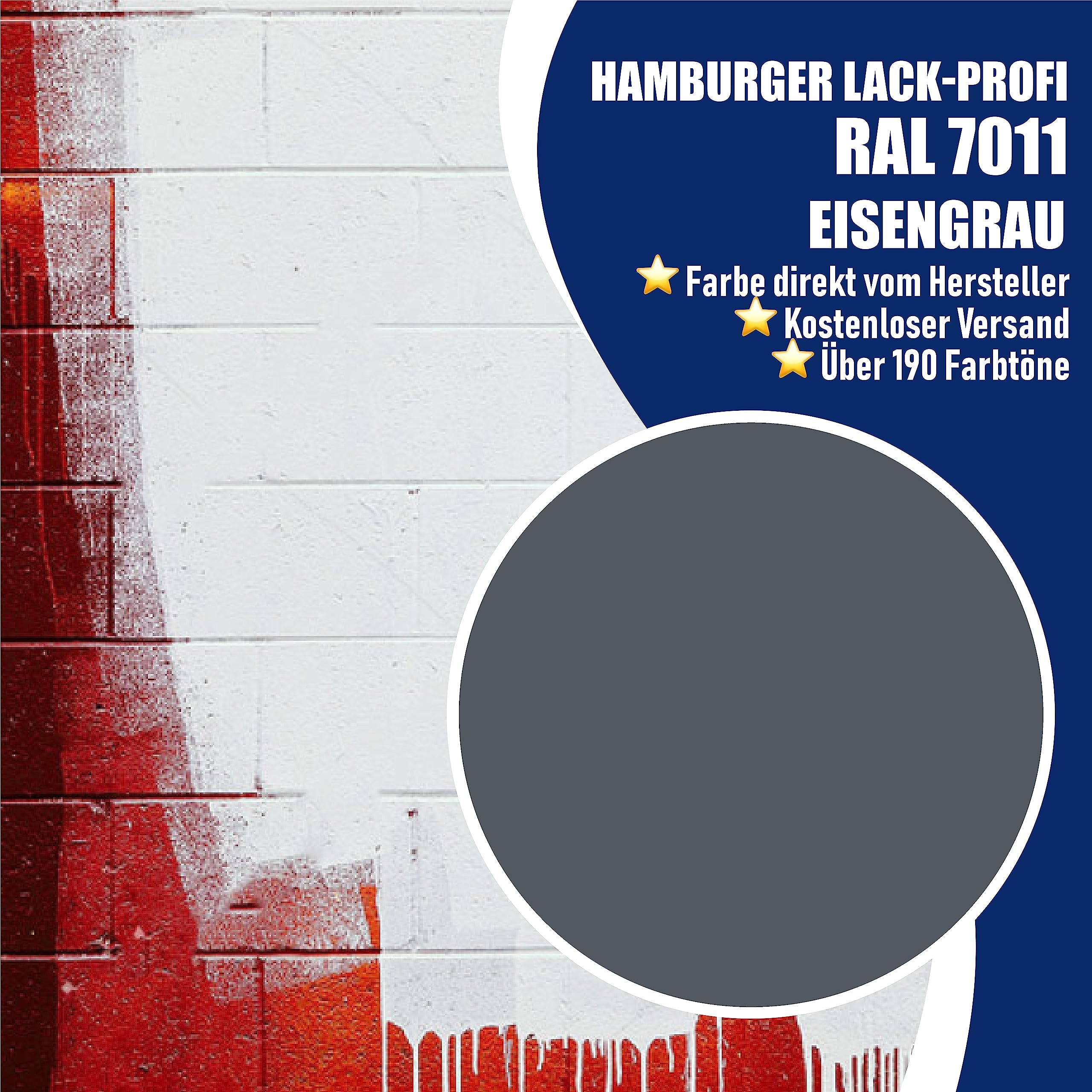 Hamburger Lack-Profi Betonfarbe SEIDENMATT Eisengrau RAL 7011 Grau Bodenfarbe Bodenbeschichtung Betonbeschichtung Fassadenfarbe (2,5 L)