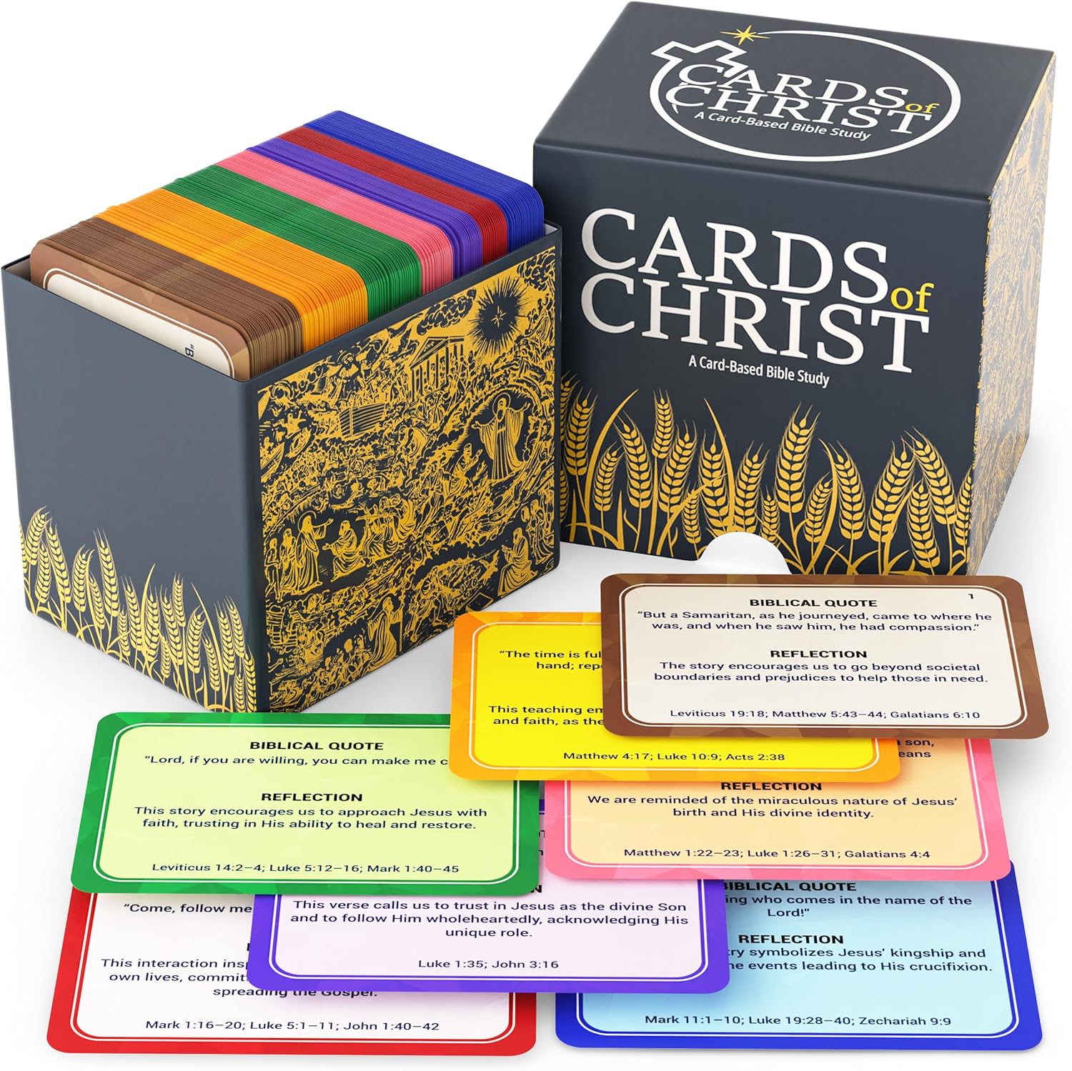 Cards of Christ – 180 Bible Study Flash Cards for Adults & Kids | Scripture Memorization & Christian Learning Game | Includes 7 Categories of Jesus’ Teachings, Miracles, Quotes & Reflections