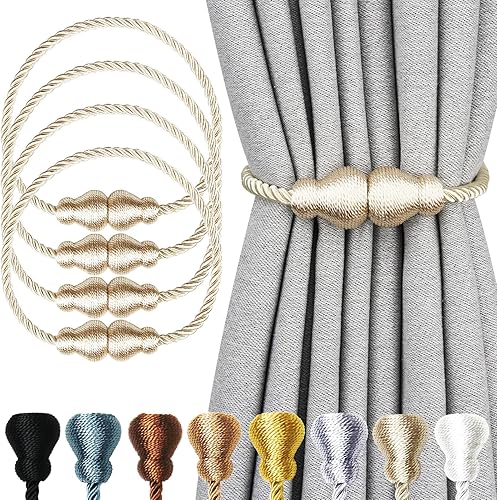 Paquete de 4 alzapaños magnéticos para cortinas de exteriores, soportes magnéticos decorativos para cortinas para cortinas y ventanas, color beige