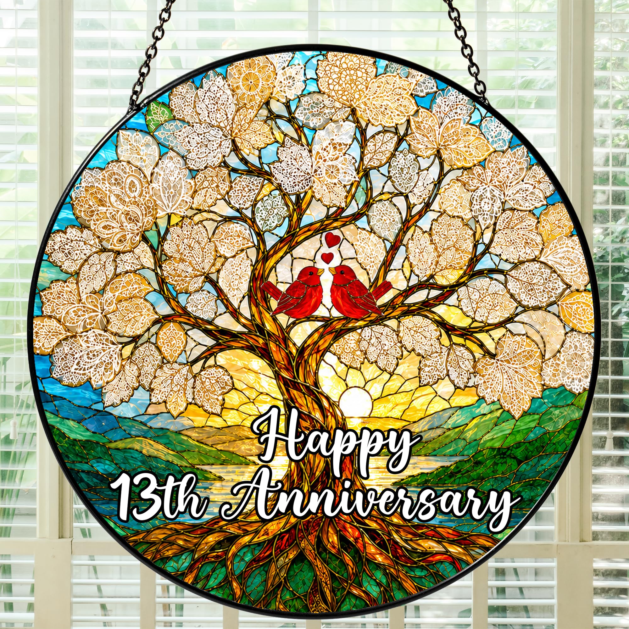 Bozspacer 13th Anniversary Stained Glass Suncatcher for Window