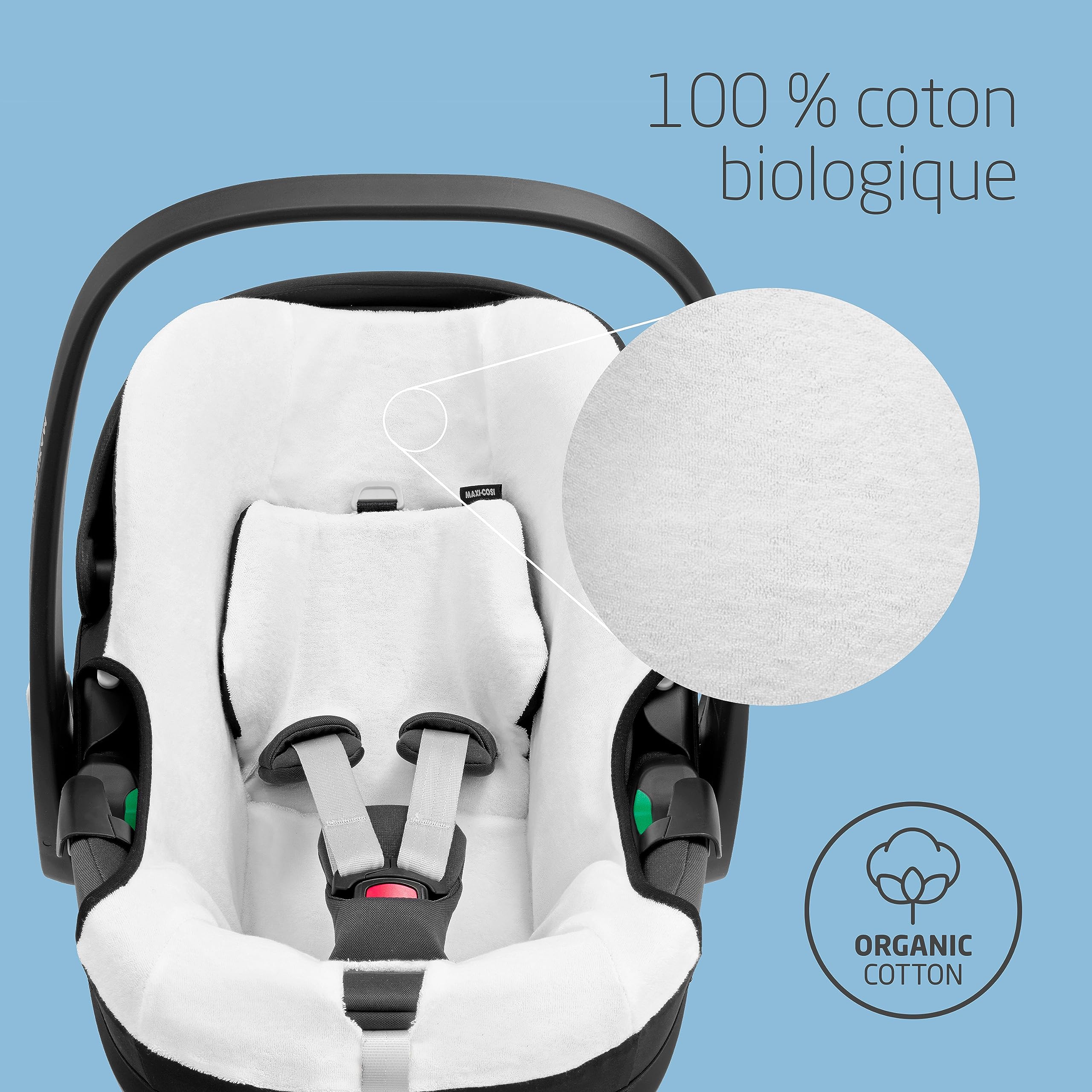 Maxi-Cosi housse d'été en coton biologique pour Pebble 360, Housse pour siège auto bébé, Matière respirante qui absorbe l'humidité, Lavable en machine, Coton durable, Blanc naturel