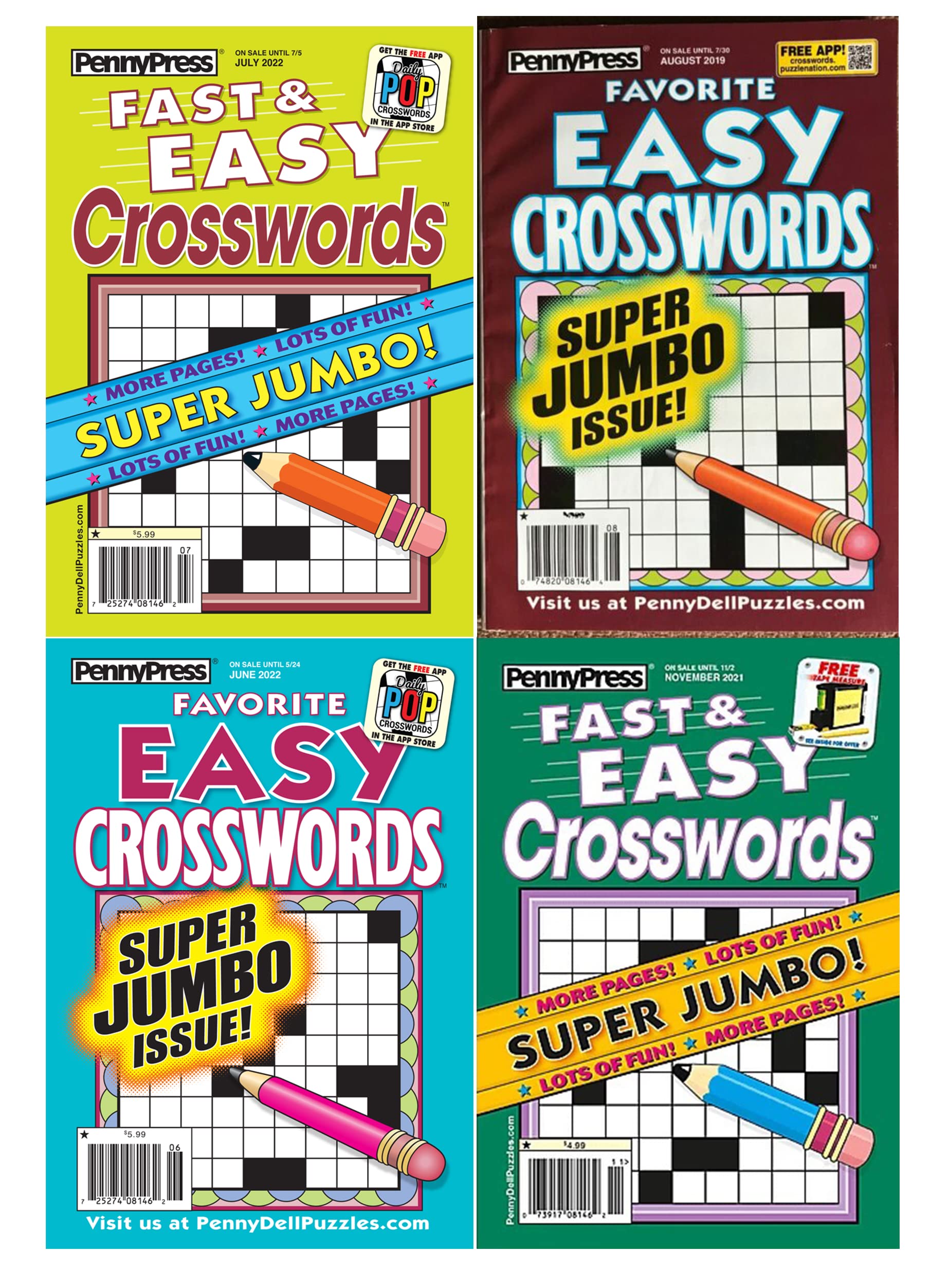 Lot of 4 Penny Press Favorite Easy Crossword Super Jumbo Crosswords Puzzles Books 2020