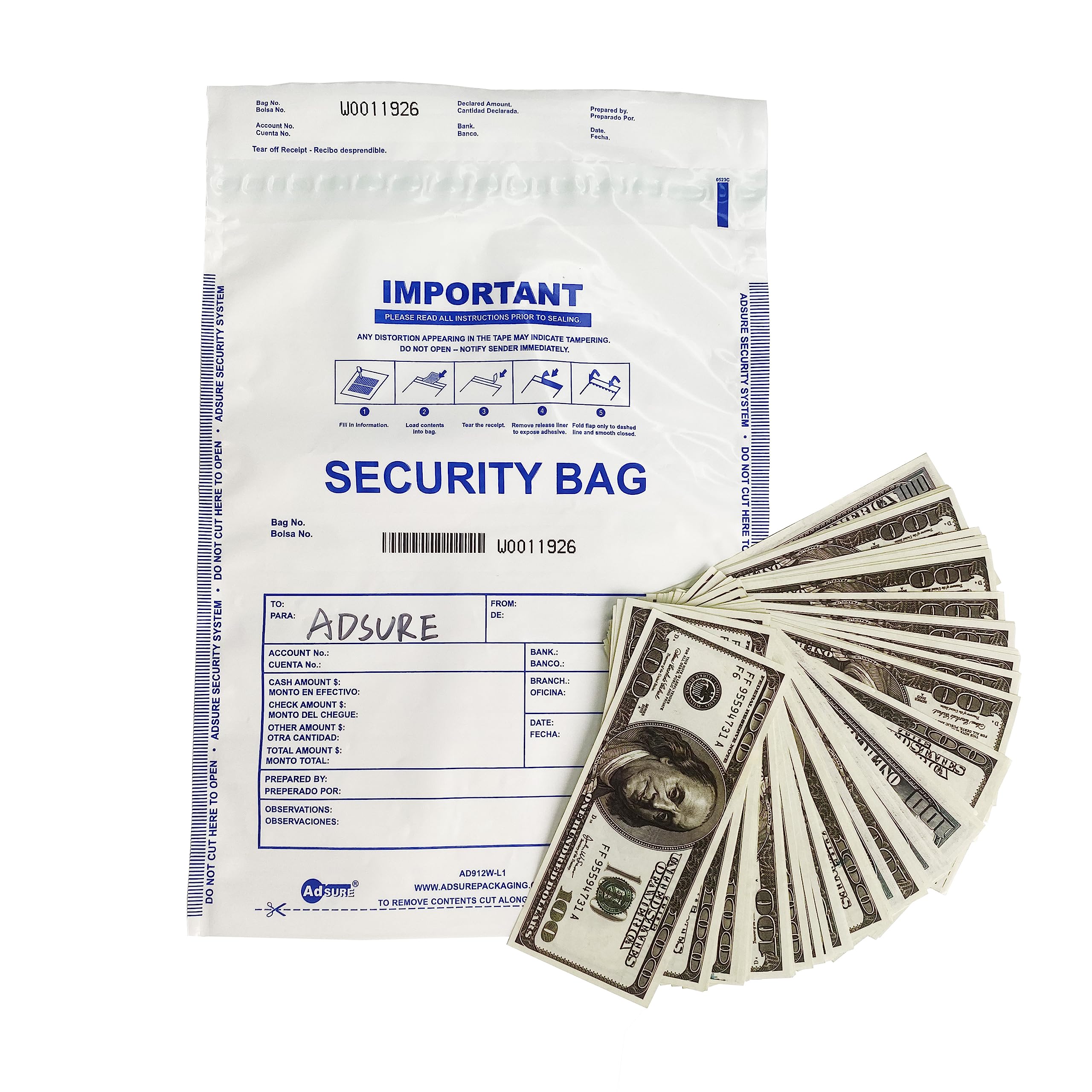Bolsas de plástico para depósito bancario de 9 x 12 pulgadas | Depósitos bancarios seguros, manejo de efectivo o transporte seguro de divisas | Códigos de barras secuenciales | A prueba de