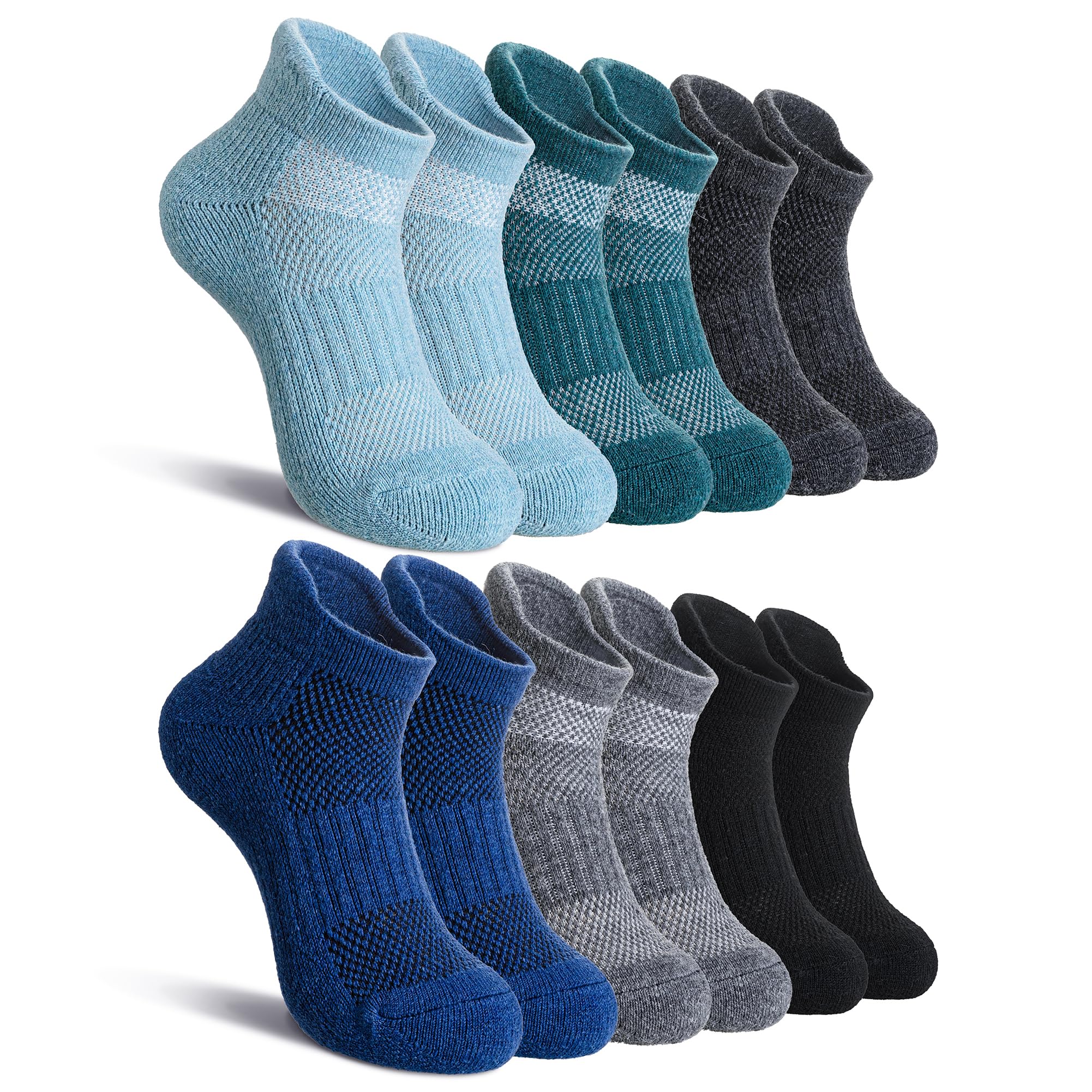 Velice Kids Merino Wool Ankle Hiking Running Socks Girls Boys Teens Athletic Warm Thick Cushion No Show Socks 6 Pairs