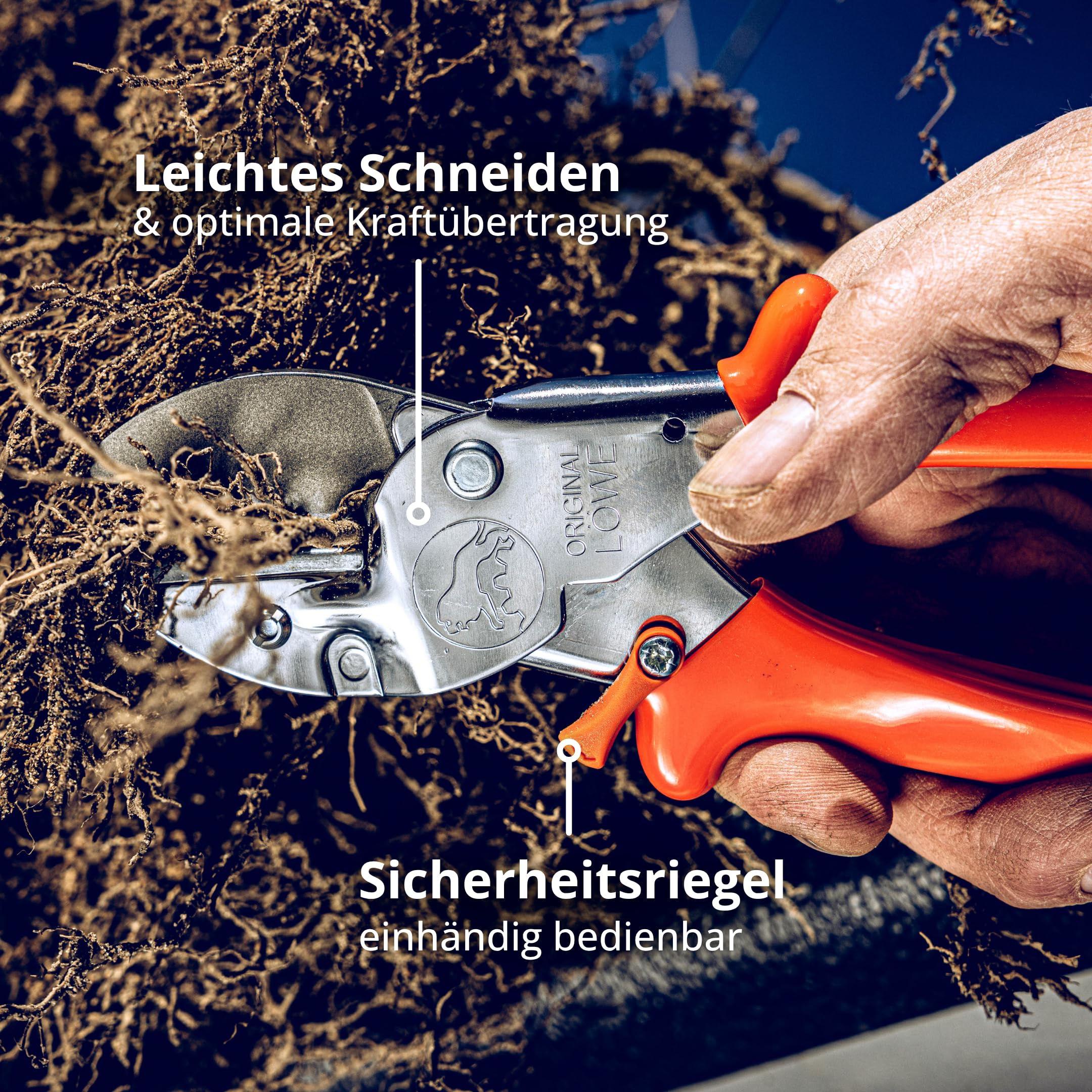 Original LÖWE 1 Profi Amboss-Gartenschere 1.104 mit rostfreier Stahlklinge und Antihaftbeschichtung - robuste und scharfe Schere aus rostfreiem Stahl eignet sich ideal für Holzarten wie Buche Esche