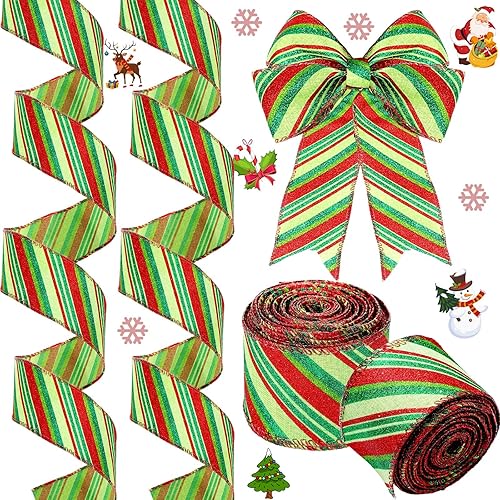 Yinder 2 rollos de cinta de Navidad de 20 yardas, cinta roja y verde con purpurina de 2.5 pulgadas, cinta decorativa para coronas, caja de regalo, disponible en Yaxa Peru