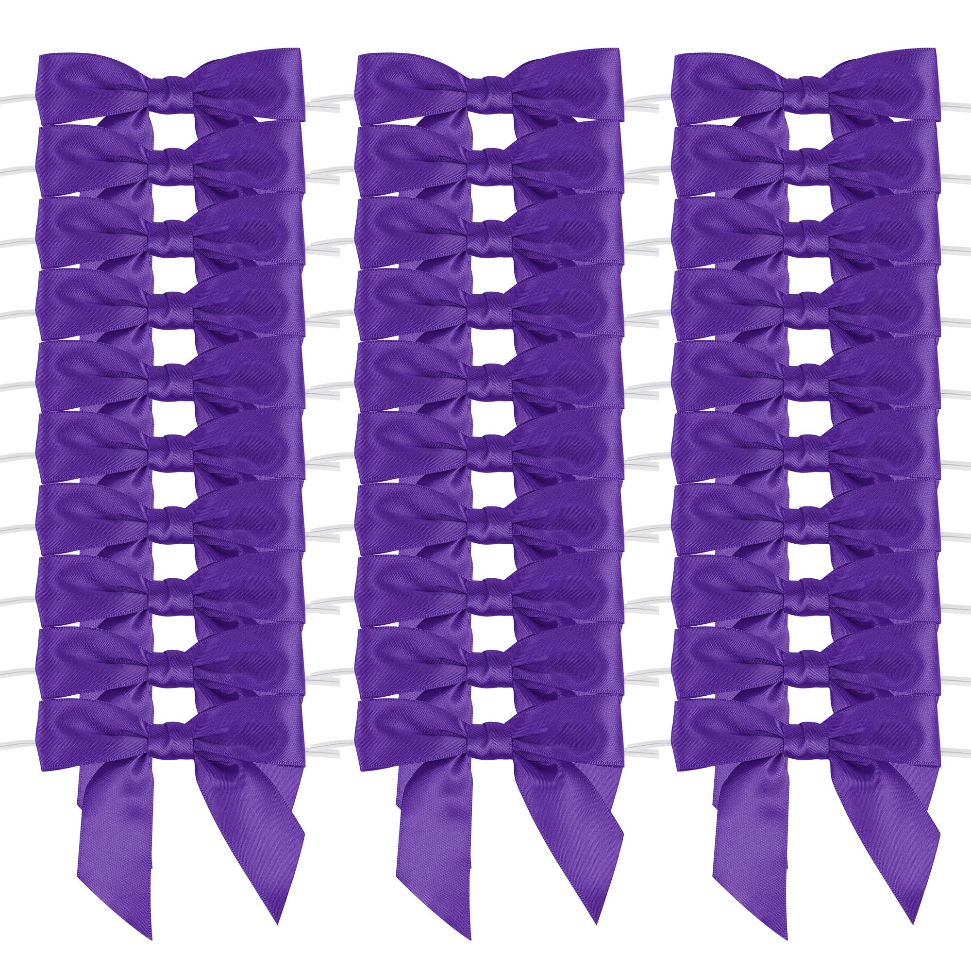 AIMUDI Purple Bows Christmas Decorations 3.5" Pre Tied Satin Ribbon Bow Premade Twist Tie Bows for Treat Bags Ribbon for Cake Pop Candy Apple Small Bow for Crafts Gift Wrapping Party Favor-50 Counts